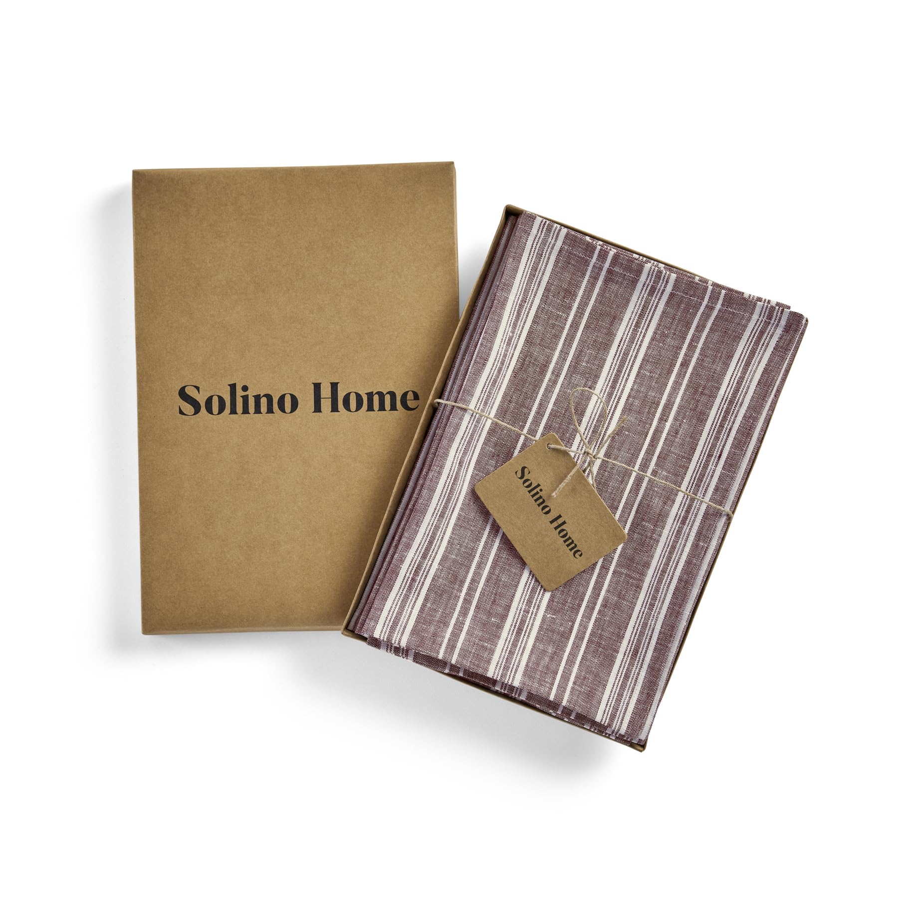 Solino Home Stripe Linen Dinner Napkins 20 X 20 Inch - 100% Pure Linen Burgundy And White Cloth Napkins Set Of 4 - Chelsea Strip