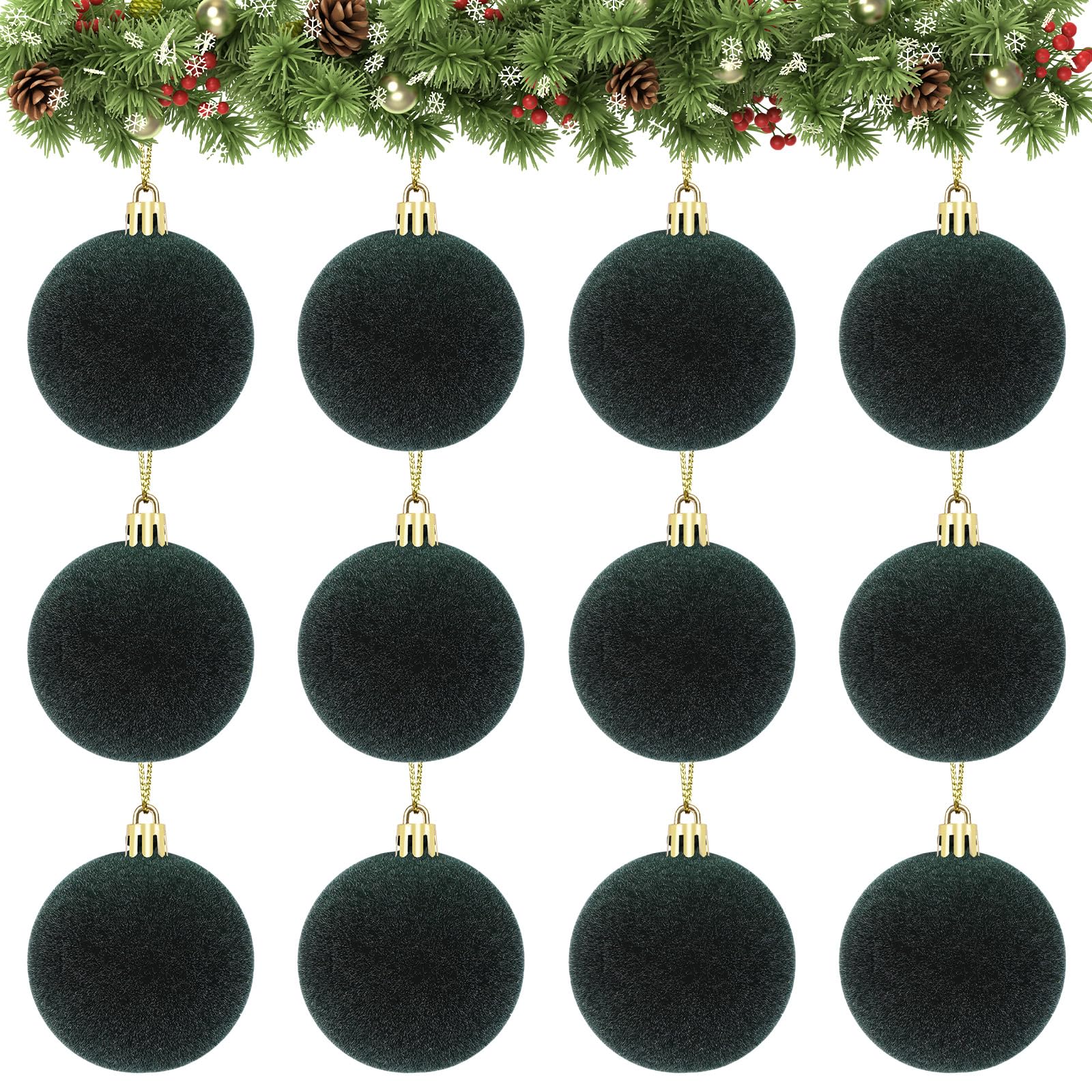 Velvet Ball Ornaments Christmas Balls Green 12 PCS 2.36-Inch Xmas Tree Ball Ornaments for Christmas Trees Decorations Gifts Part