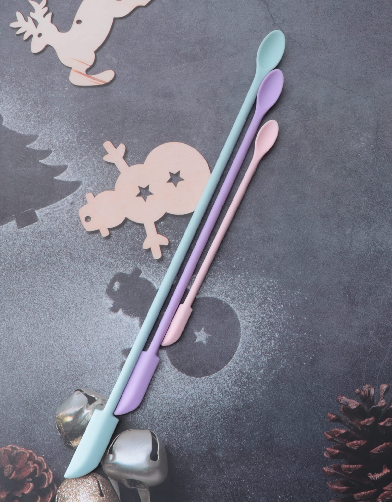 Ruwado 3 Pcs Makeup Spatula Multi Size Silicone Reusable Multi Purpose Tiny Spatula Set For Thin Jar Kitchen Food Cosmetic Bottl