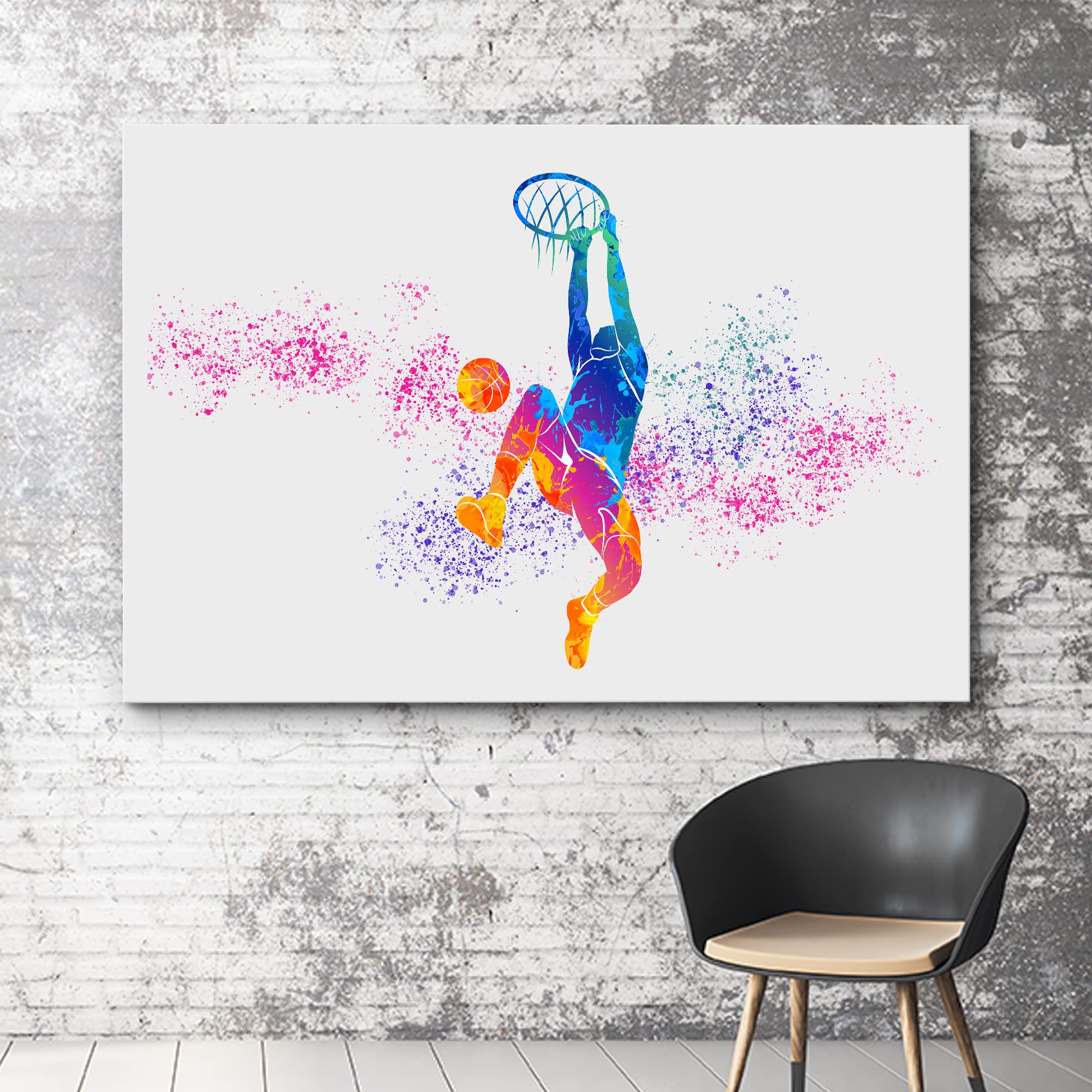 Wall26 Canvas Print Wall Art Rainbow Spray Paint Ink Basketball Player Sports & Fitness Athletes Digital Art Realism Boy'S Bedro