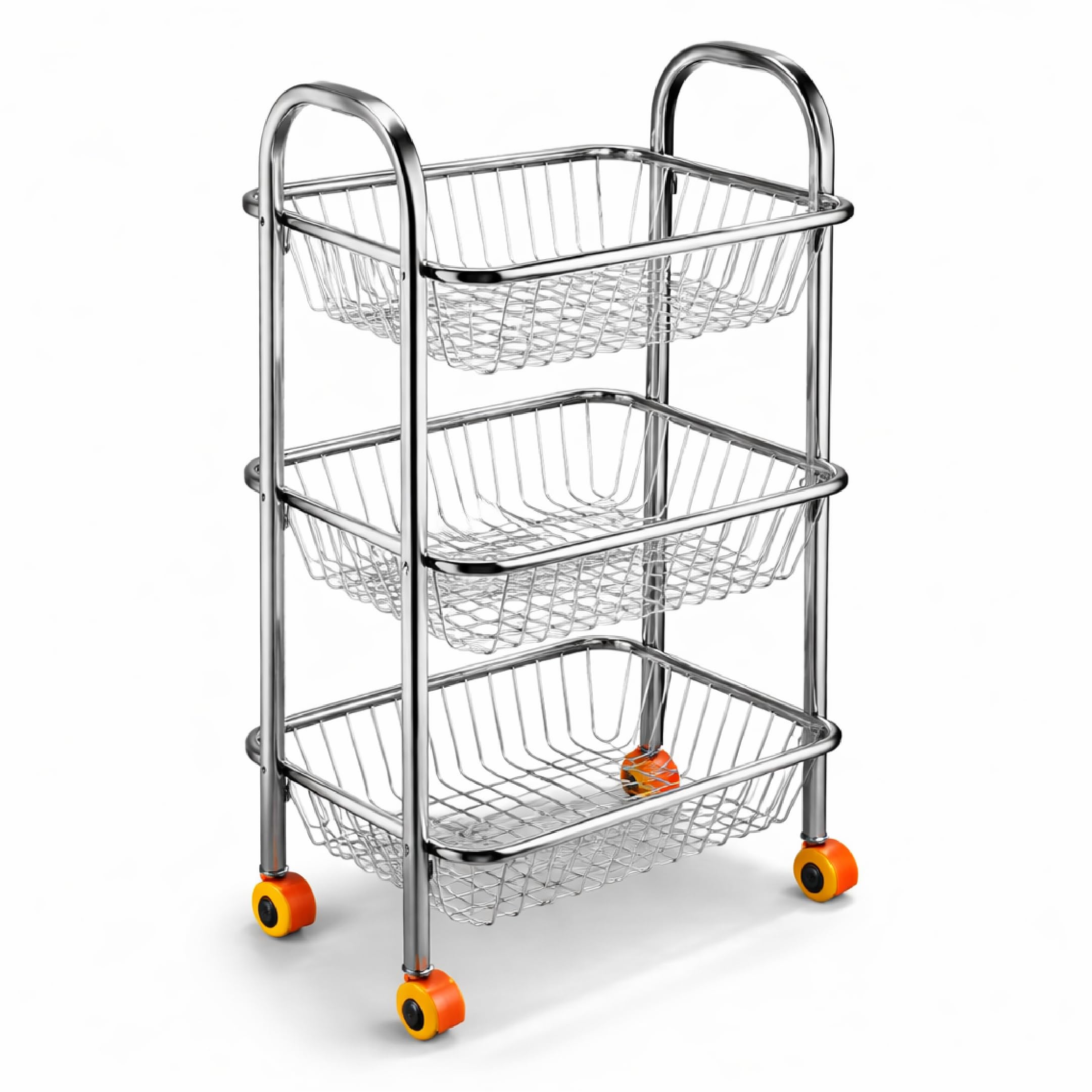 Mikanix Stainless Steel Kitchen Storage Trolley With Wheels | Multipurpose Rolling Basket Organizer Rack For Fruits & Vegetables