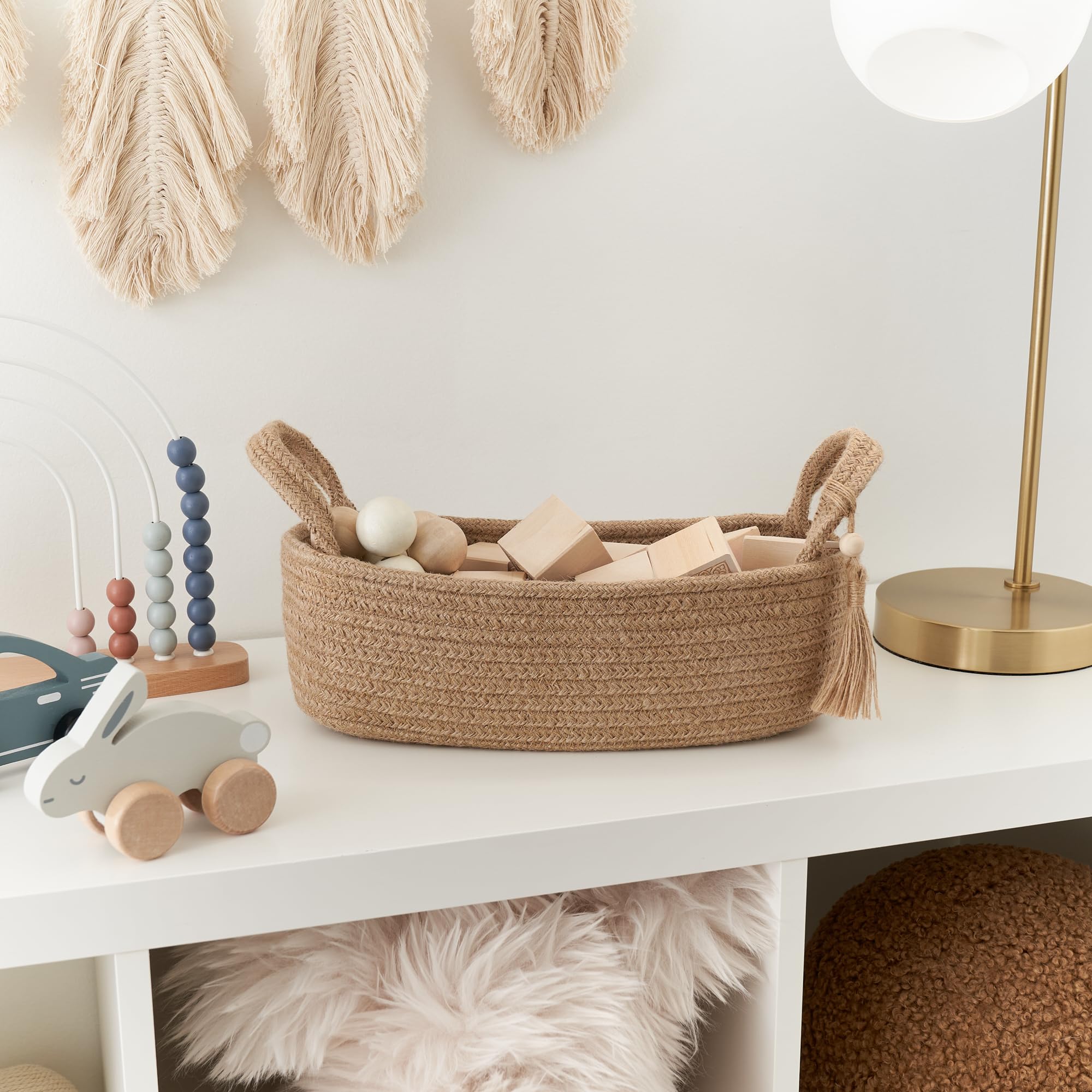 Decorative Toilet Paper Basket - Beautiful Bathroom Organizer for Toilet Tank Storage Decor - Boho Jute Cotton Rope Bin with Tas