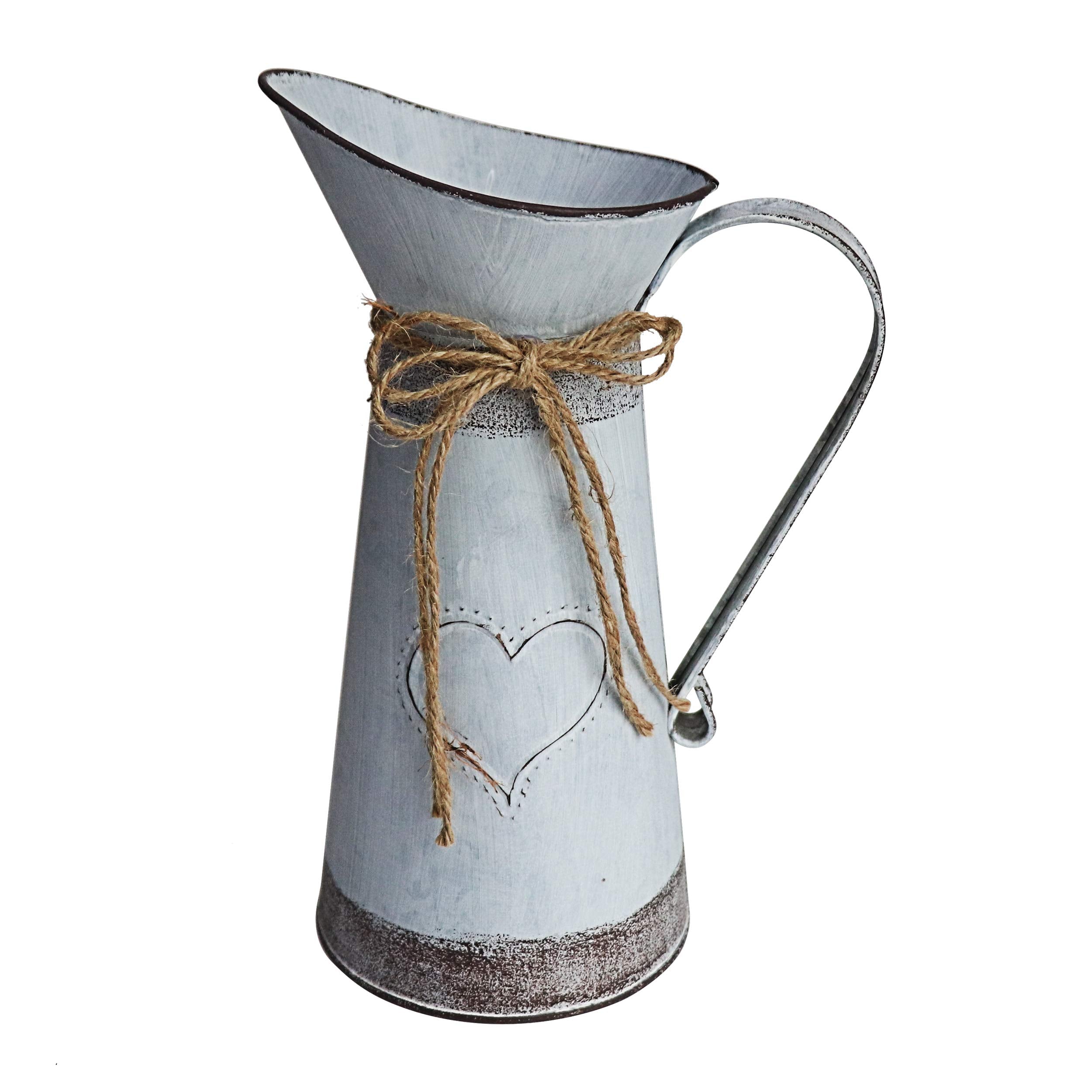 MISIXILE Rustic Metal Farmhouse Pitcher Vase, Primitive Milk Jug Flower Vase Shabby Chic Vase for Home Decor -10.6(Misty Grey