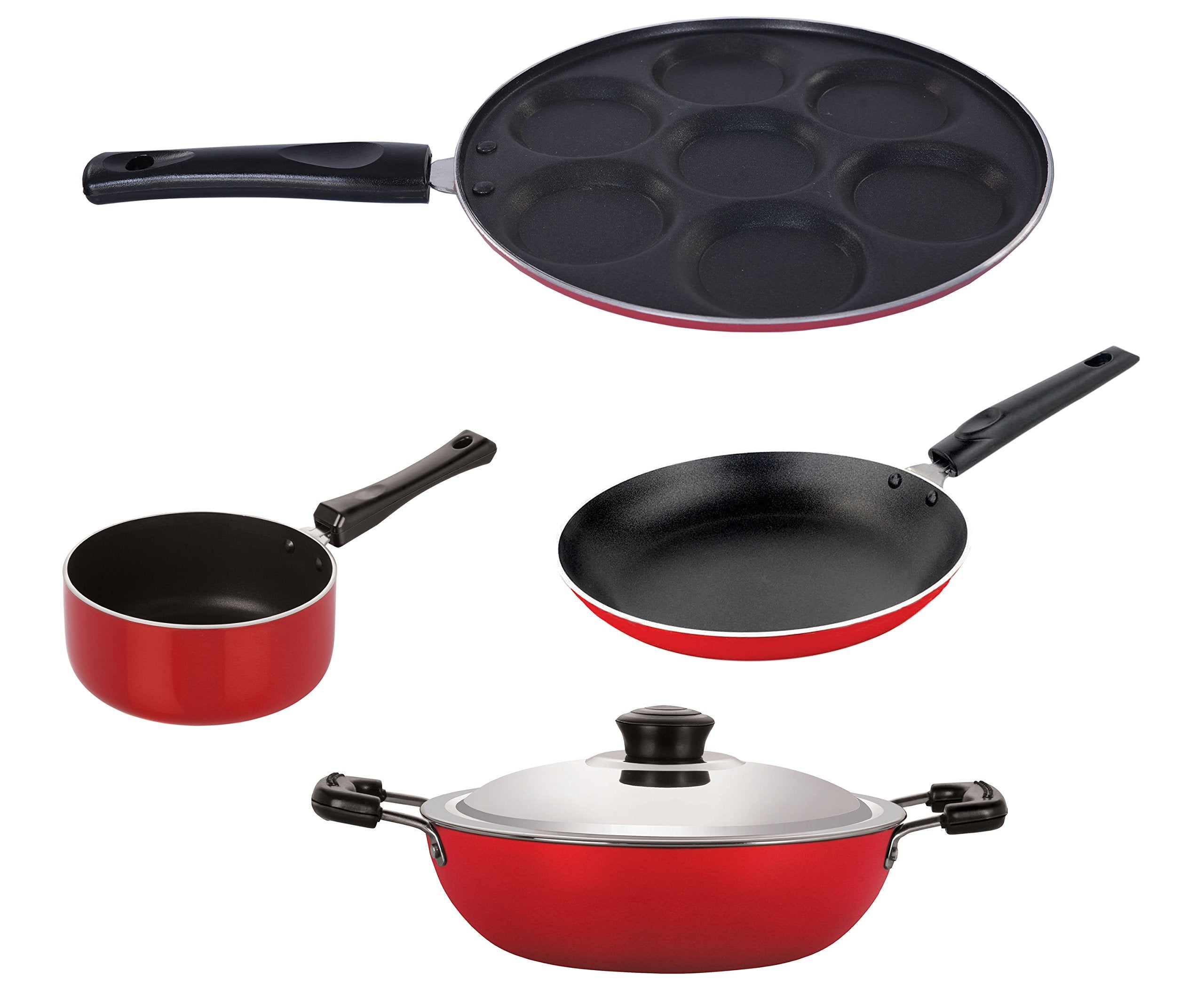 Nirlon Bpa Free NonStick Aluminium 4 Piece Cookware Essential Combo Set With Steel Lid, Dkdb_Spb_Up7_Tp