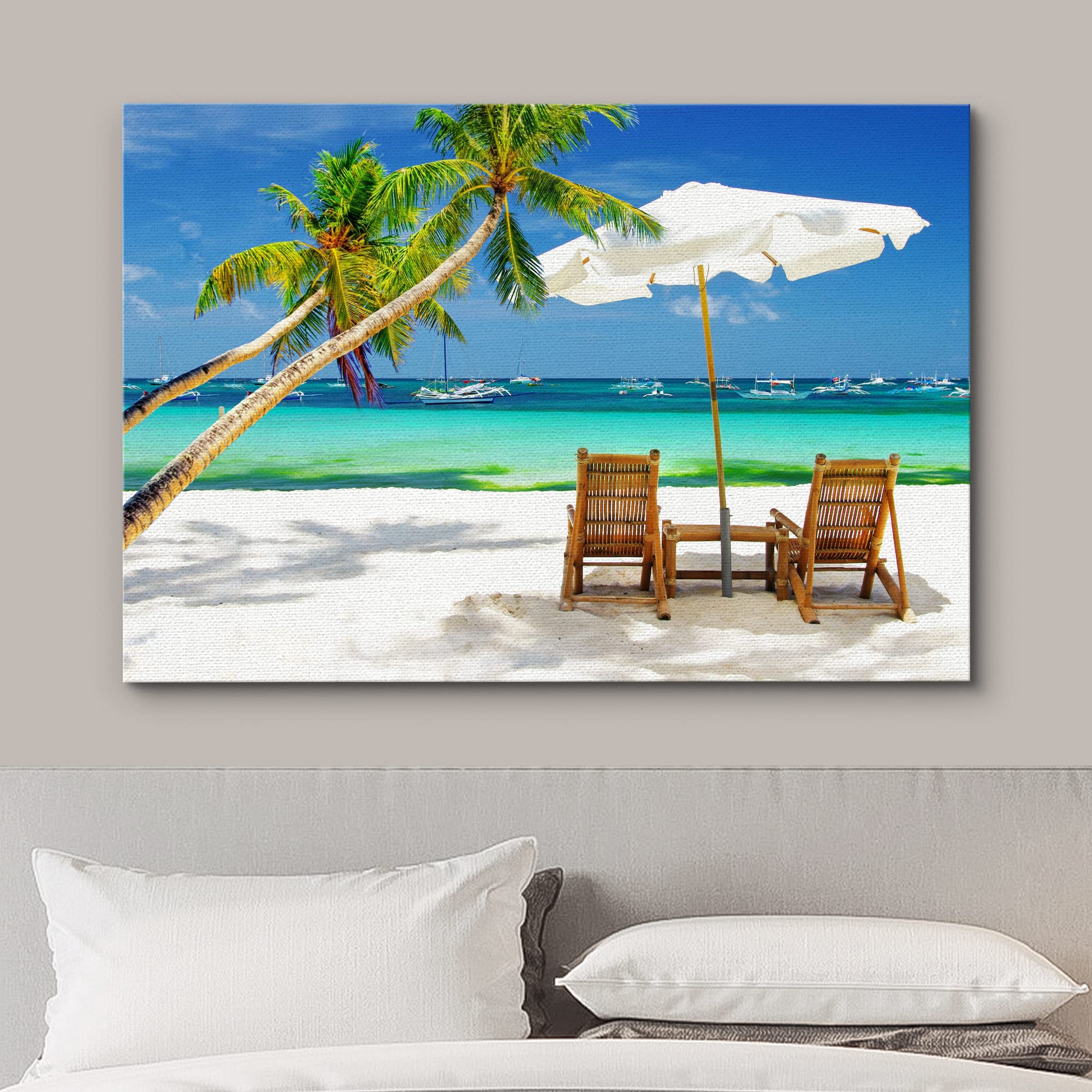 Wall26 Canvas Print Wall Art Tropical Vacation On The Beach With Boats Nature Wilderness Photography Modern Art Rustic Scenic Co