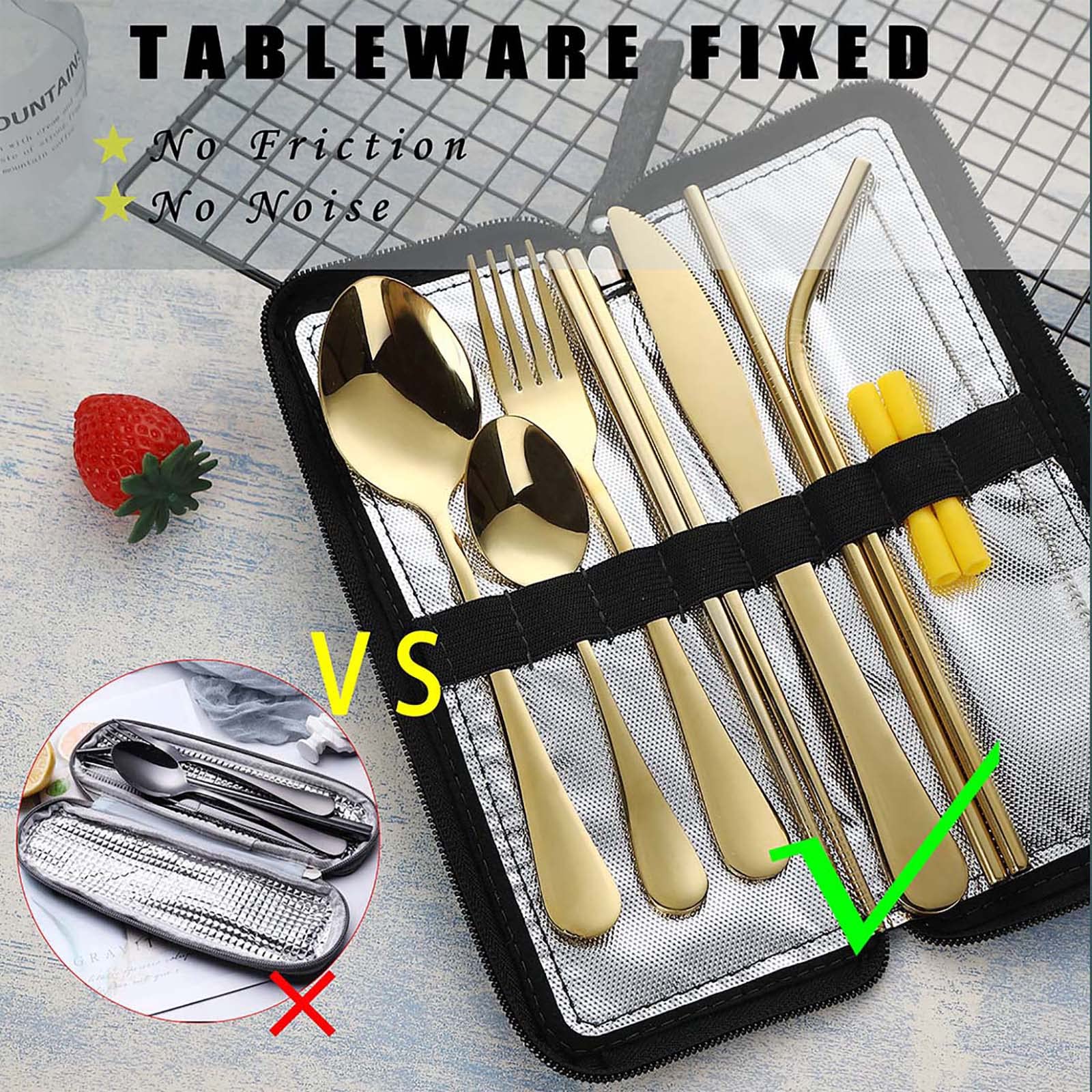 Portable Travel Utensils, Reusable Silverware With Case For Fixing Tableware, 9 Pieces Stainless Steel Stable Flatware Set, Camp