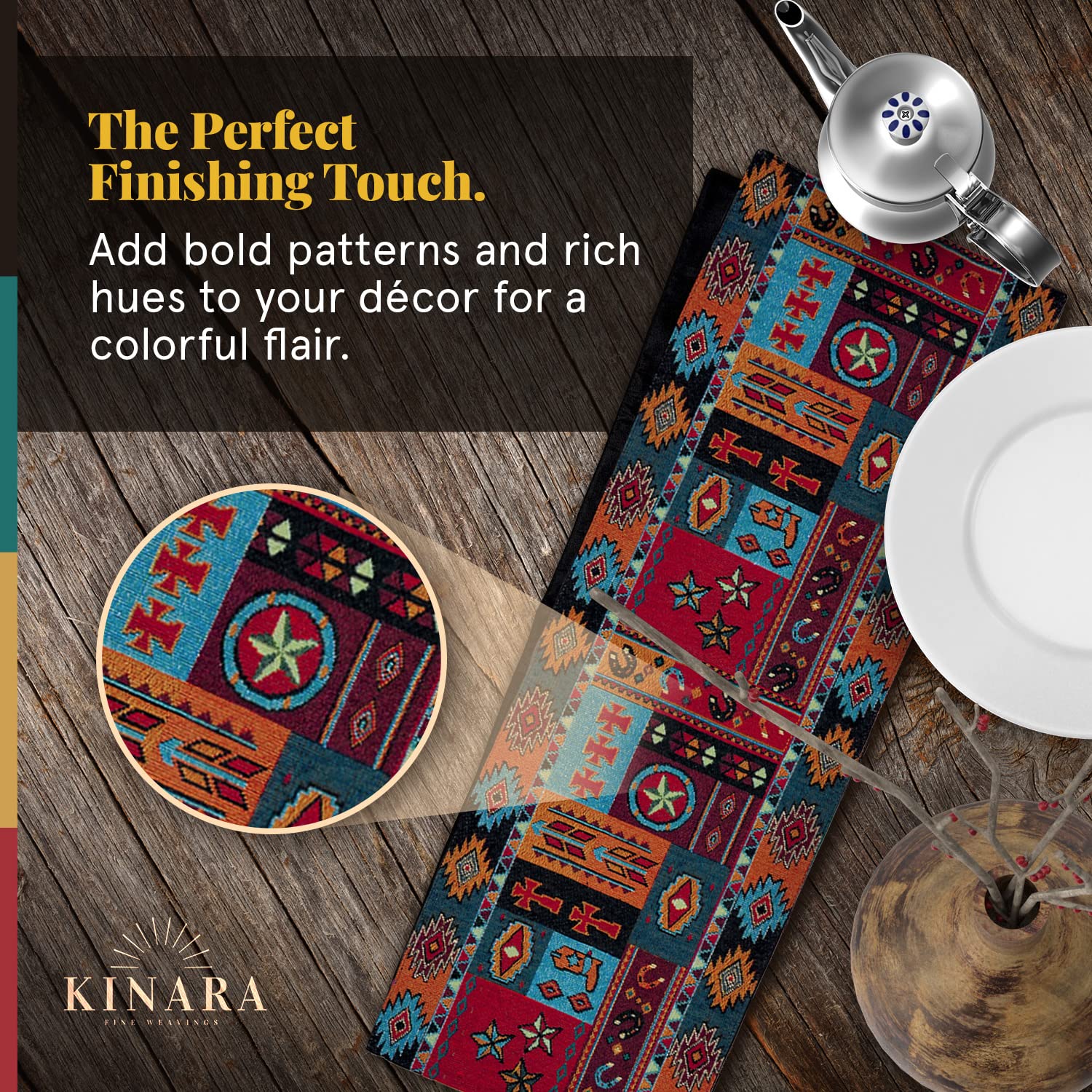 Kinara Western Life Table Runner - Southwestern Native American Design - Beautiful And Unique Pattern - Fine Weaving 12.25X72 In