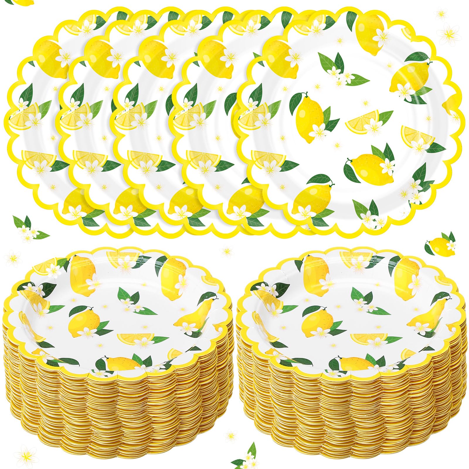 Funnymoom 100 Pcs Lemon Paper Plates 7 Inches Yellow Lemons Theme Decorative Disposable Dinner Plates Lemonade Theme Party Plate