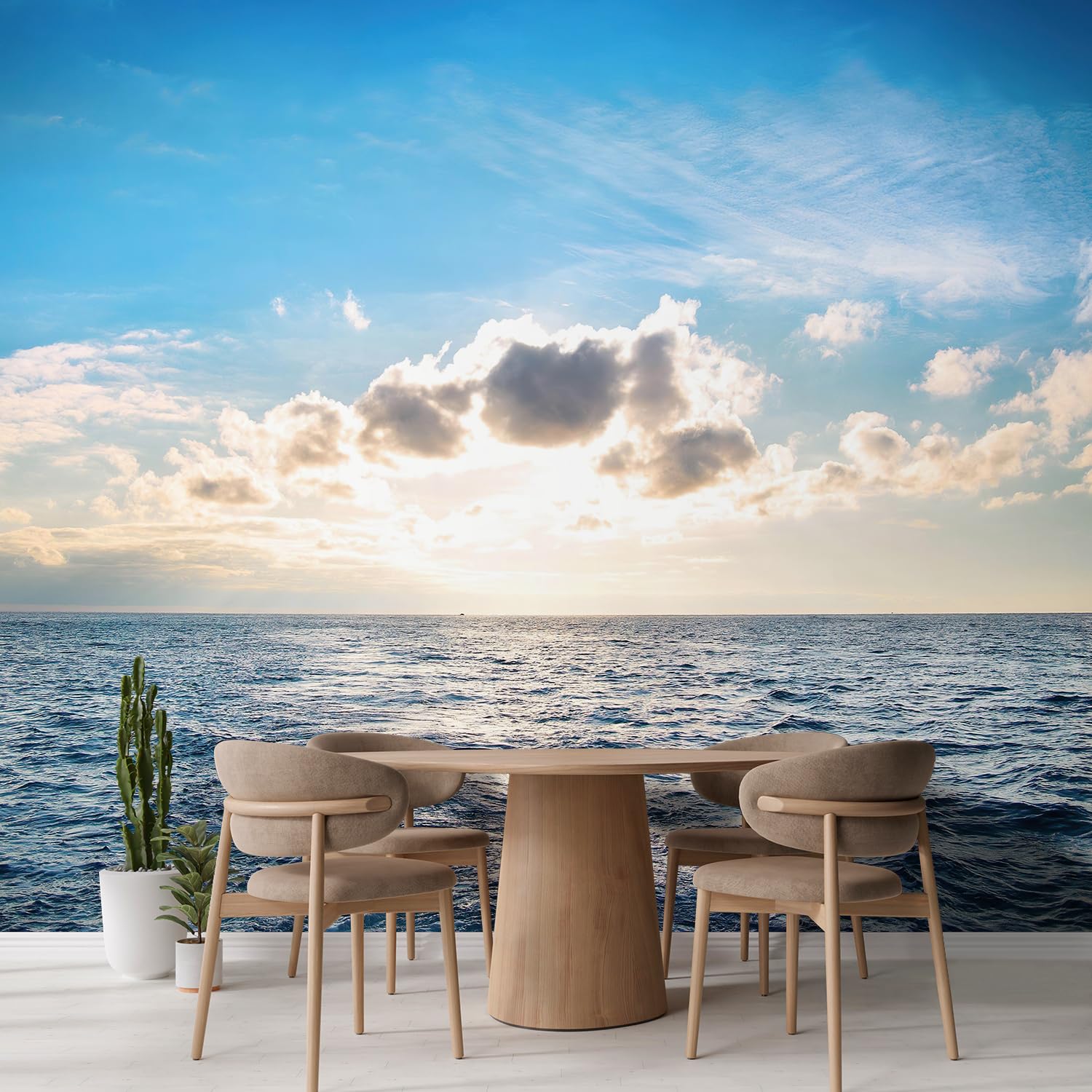 Wall26 With Blue Water, Sky And Clouds. Sunset Above Seascape - Removable Wall Mural | Self-Adhesive Large Wallpaper - 66X96 Inc