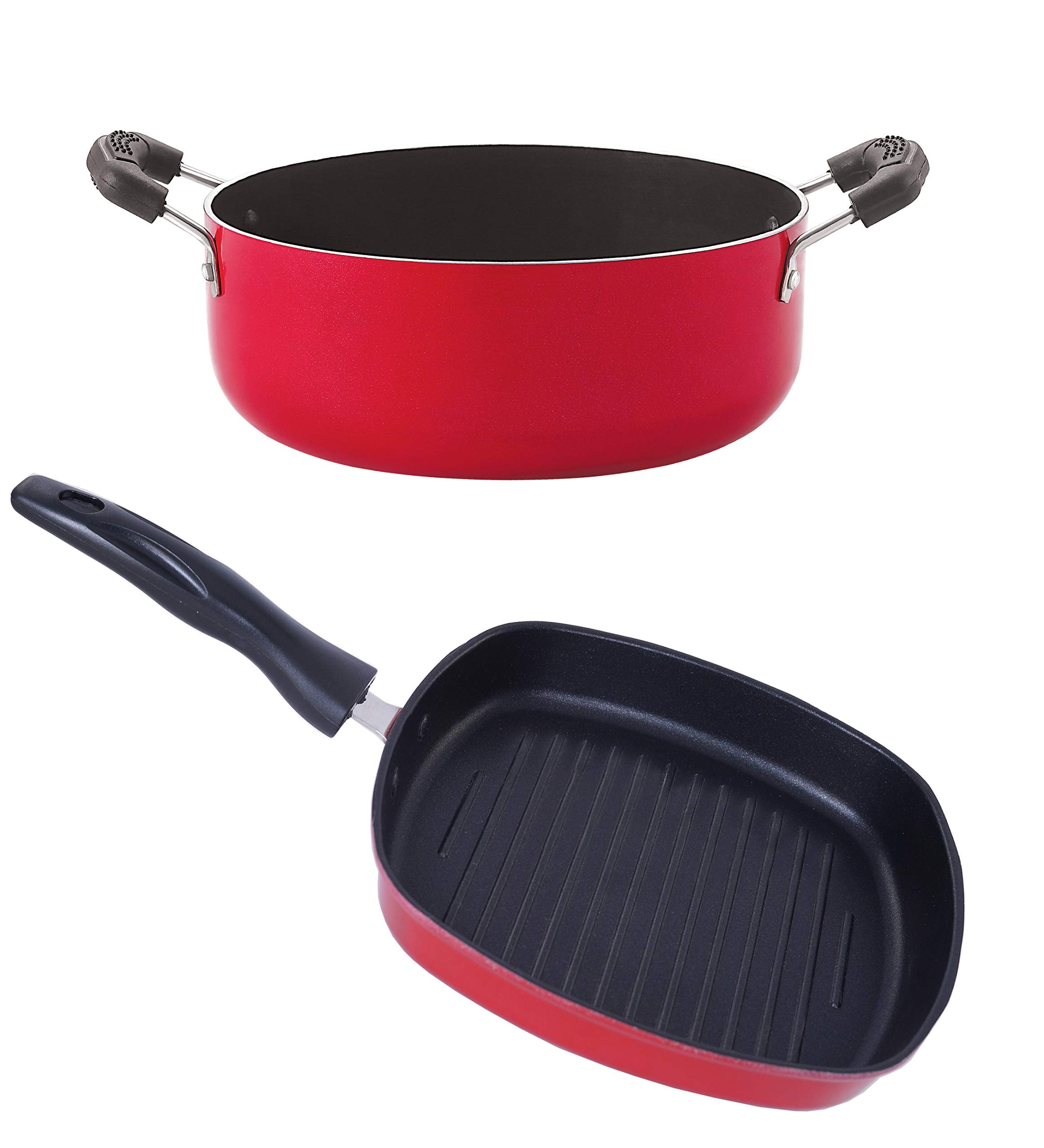 Nirlon NonStick Aluminium Grill Pan And Casserole Combo Cookware Set