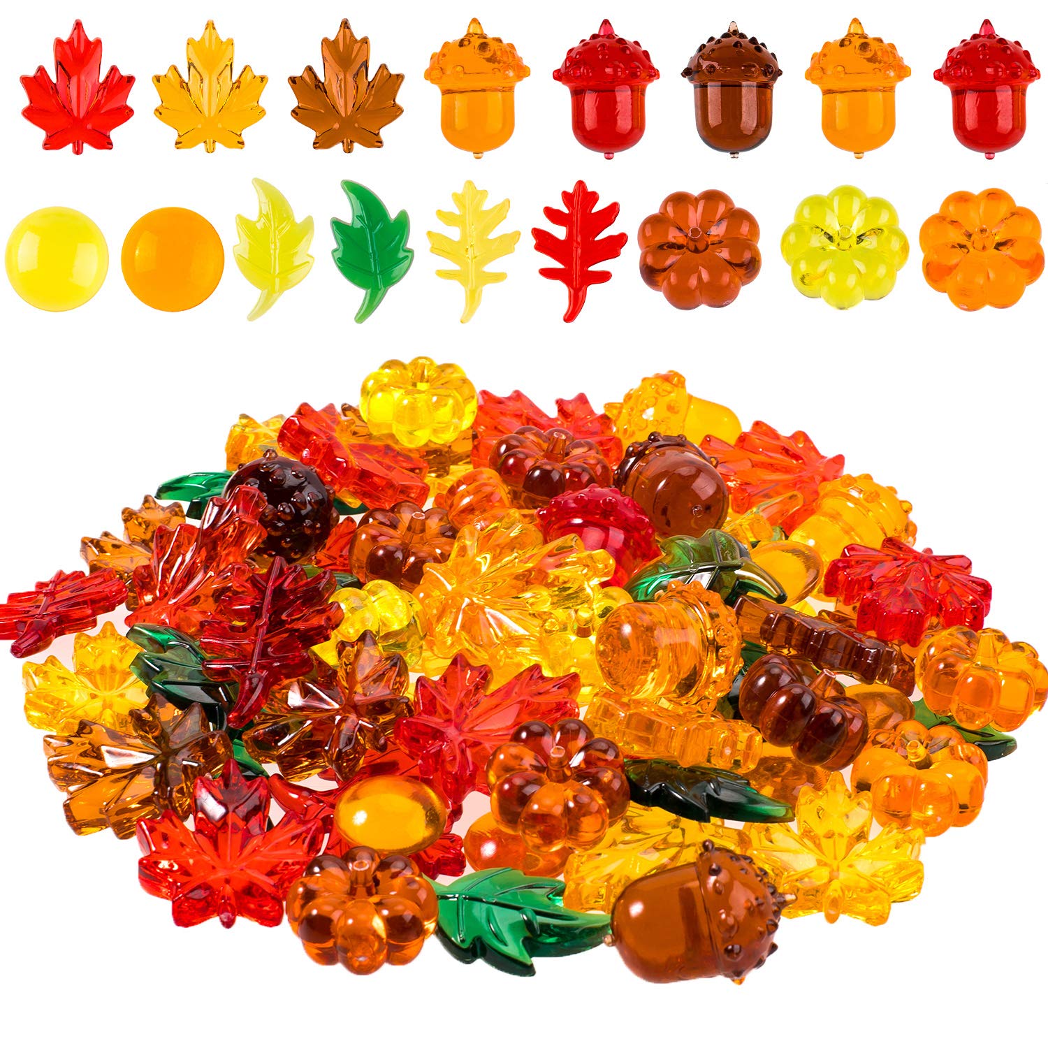 Whaline 220 Pcs Acrylic Fall Decorations, Mini Fall Leaves Pumpkin Marbles Pine Cones Autumn Table Scatter Vase Filler for Fall,