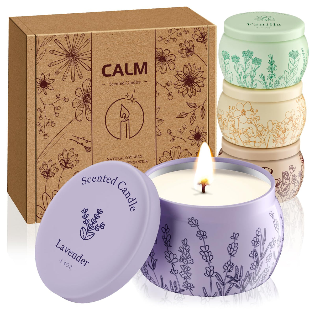 WarmEmbrace Scented Candles for Women, 17.6oz Romantic Candles for Valentine's Day, Candle Set, 120H Burning, Soy Candles for Ho