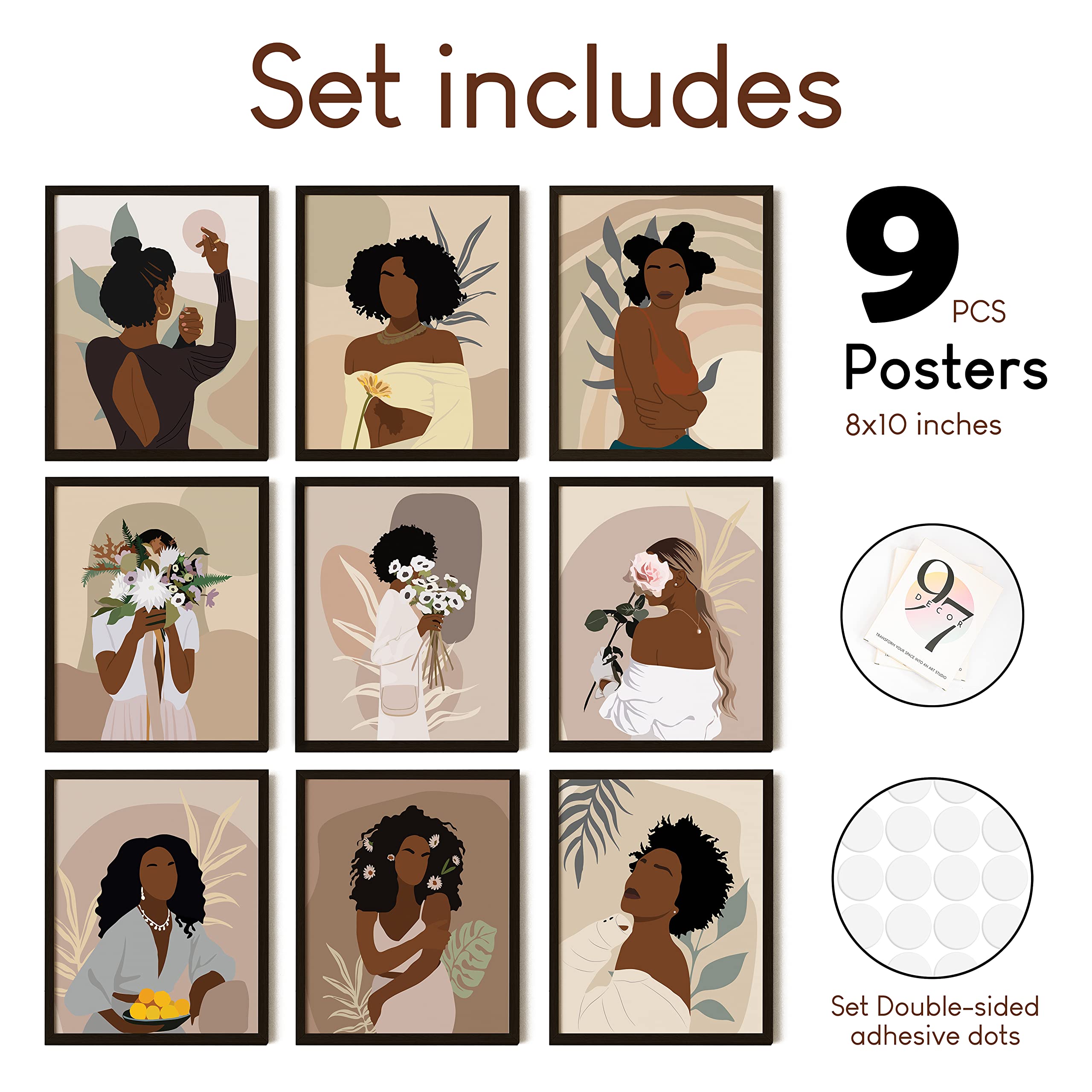 97 Decor Black Woman Wall Art - Black Girl Wall Decor  Black Women Posters  African American Art Paintings  Abstract African Pictures Black Girls Prints for Home Bedroom Decorations (8x10 UNFRAMED)