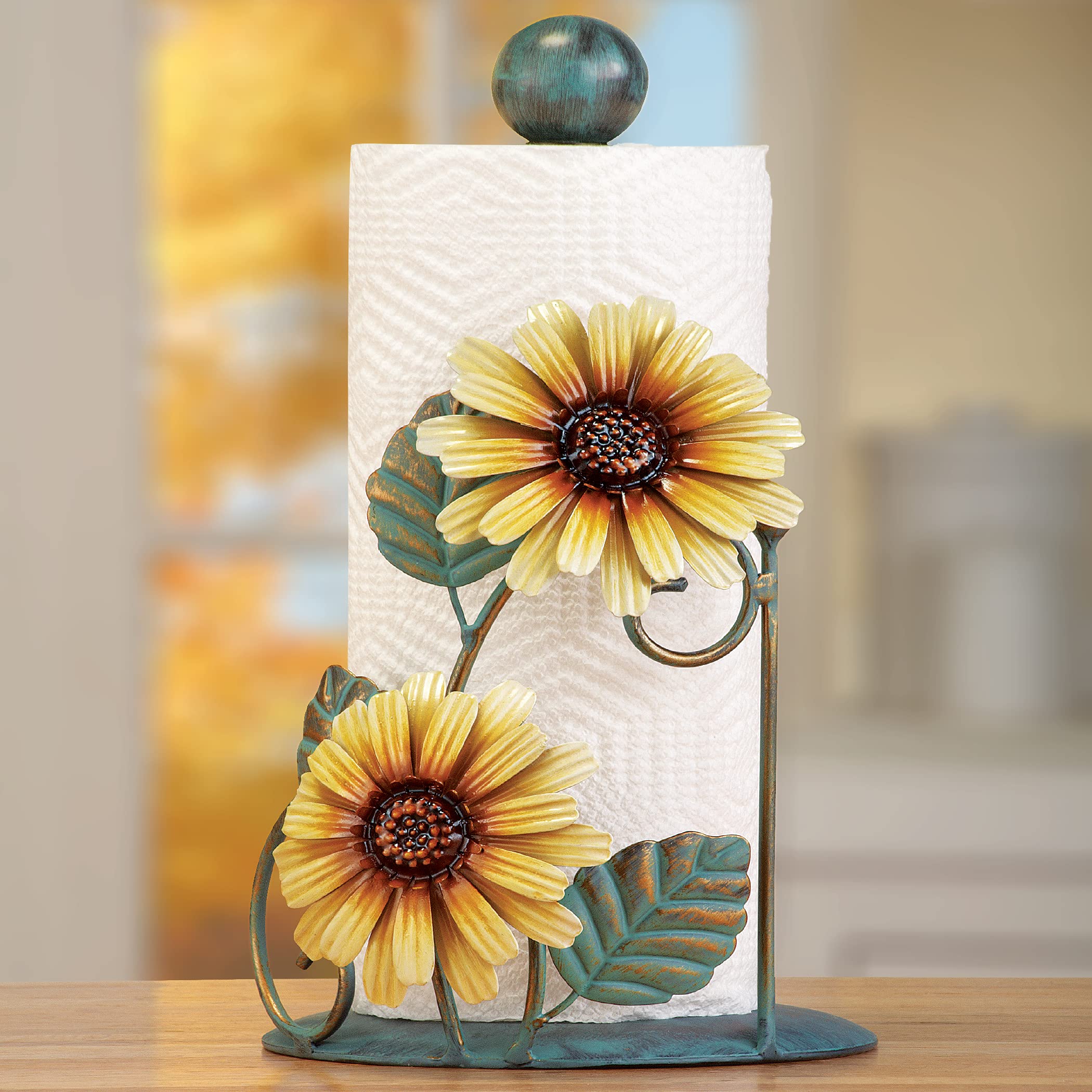 Collections Etc Metal Sunflower Paper Towel Holder, Yellow