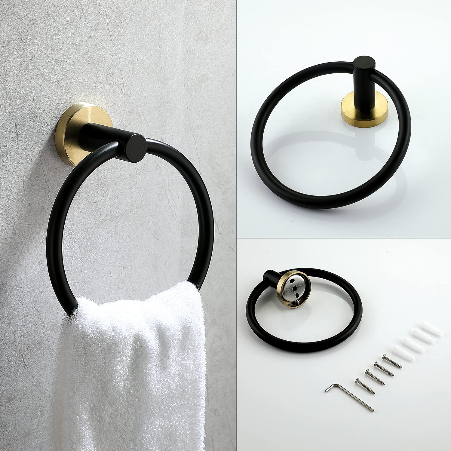 Ntipox 4 Piece Stainless Steel Matte Black and Brushed Gold Bathroom Hardware Set Include Hand Towel Ring Holder  Toilet Paper Holder and 2 Robe Towel Hooks Bathroom Accessories Kit