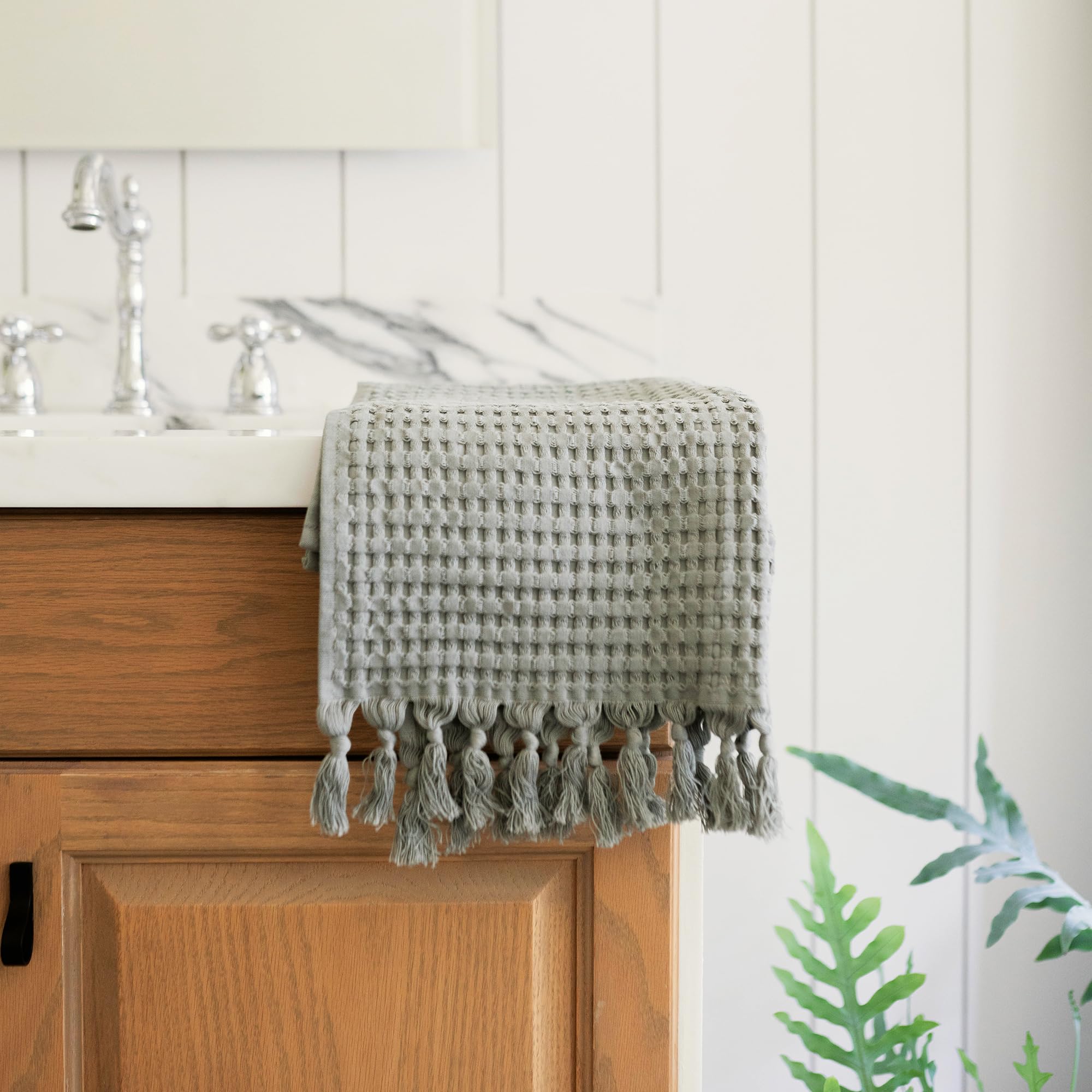 Gilden Tree Decorative Waffle Hand Towels For Bathroom, 20X35 Large, Quick Drying Fingertip Towel, 2 Pack, Modern Style (Sage Gr