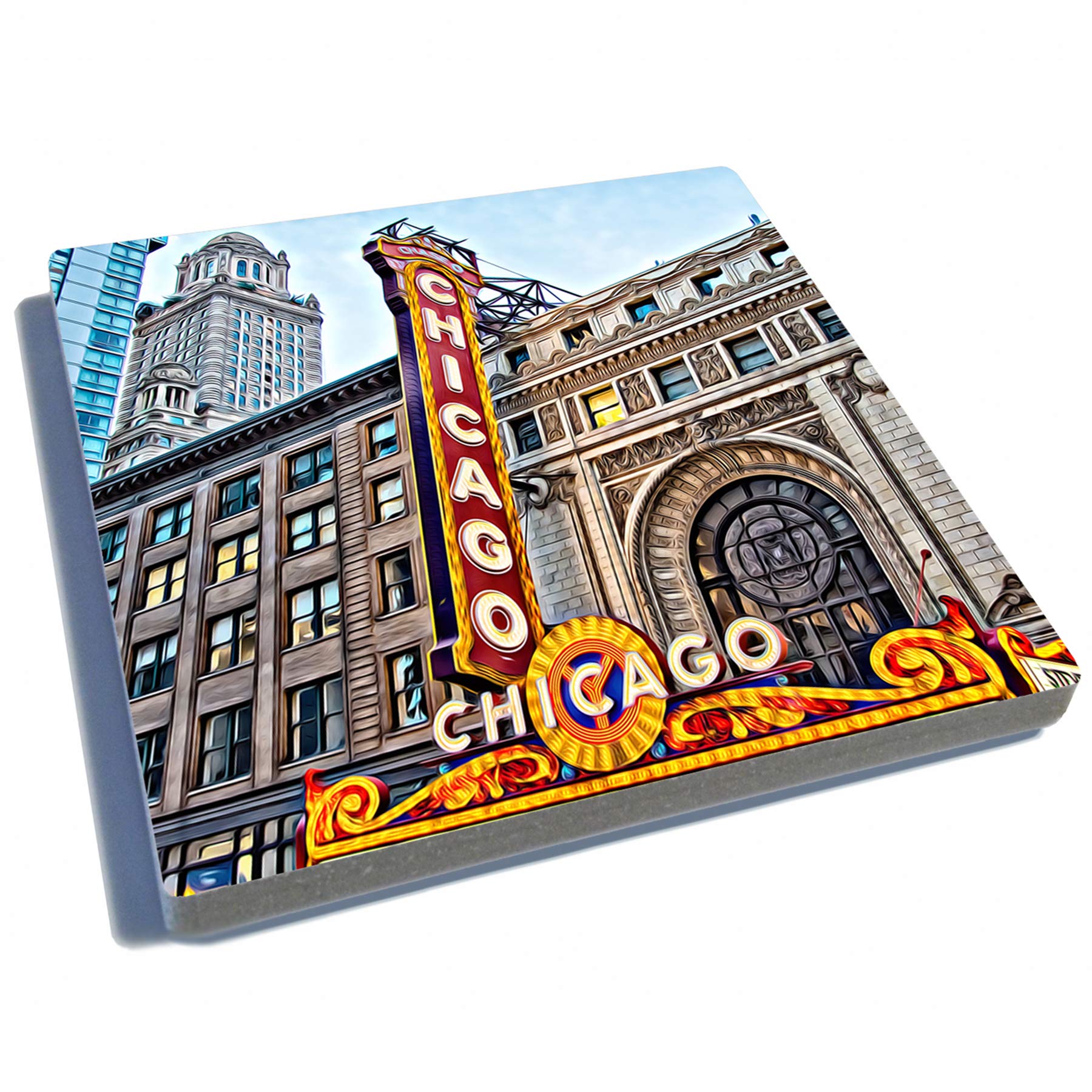 Exit82Art - Stone Drink Coasters (Set Of 4). Iconic Chicago. Tumbled Stone, Cork-Backed.