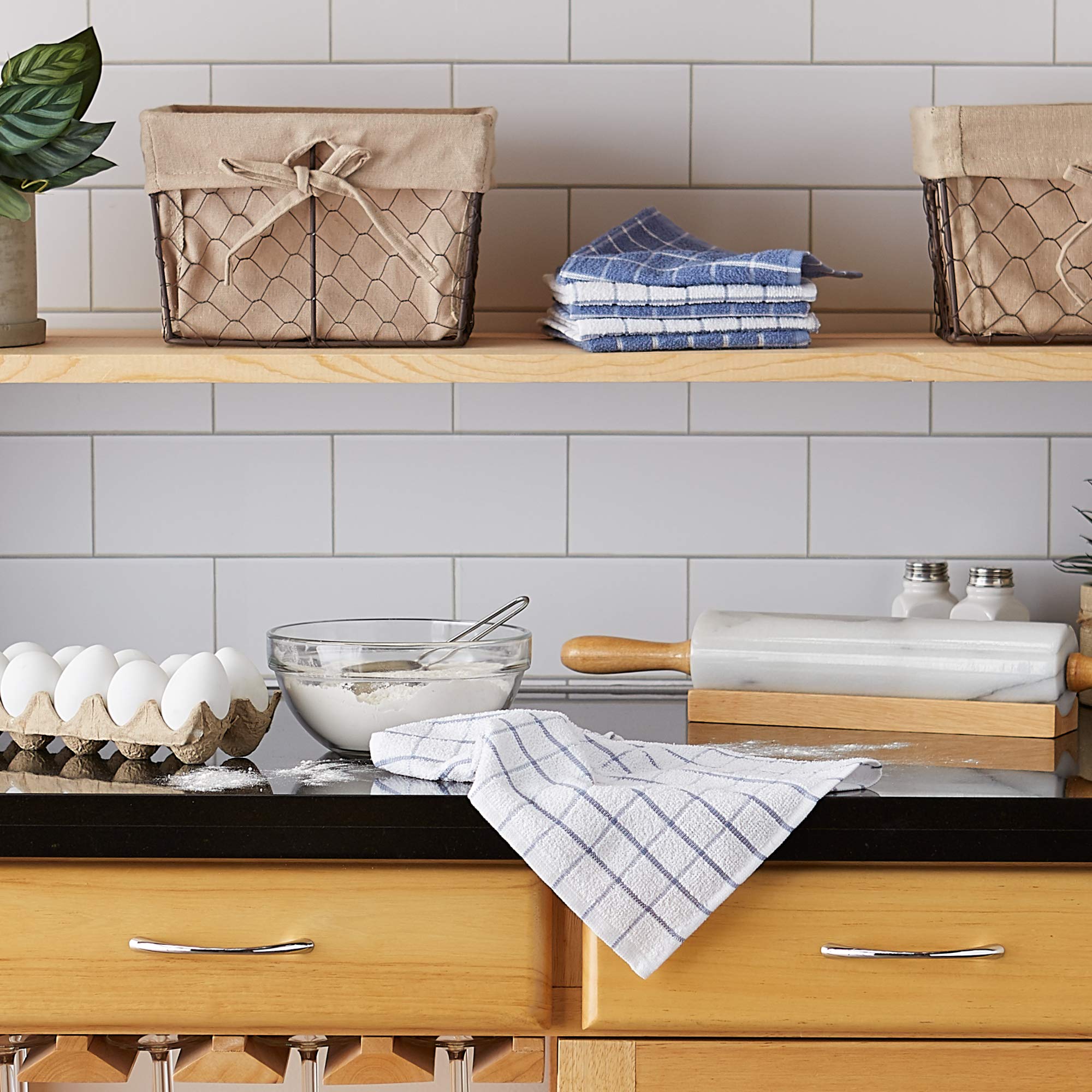 Dii Basic Terry Collection Windowpane Dishcloth Set, 12X12, Stonewash Blue, 6 Piece