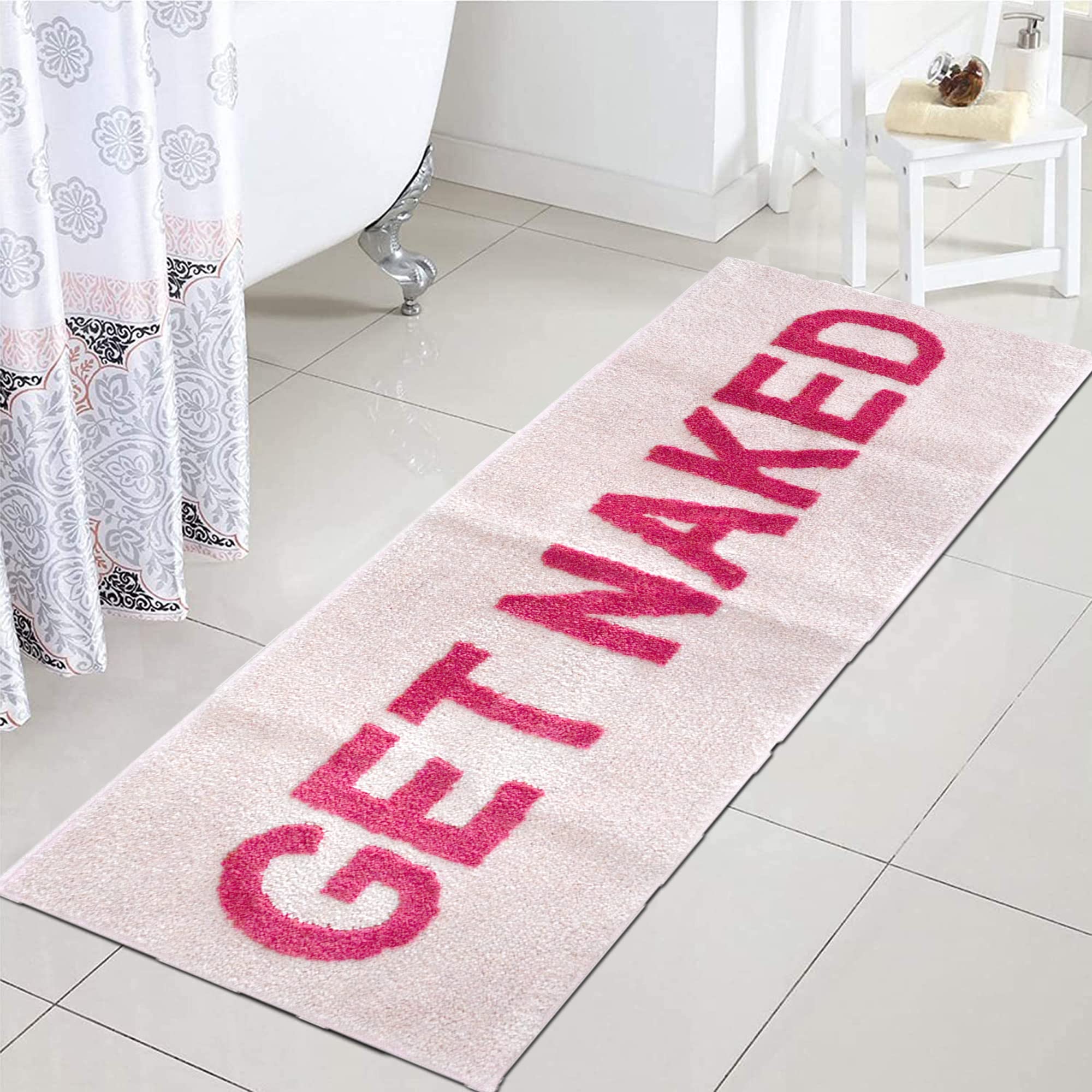 Zeeinx Get Naked Runner Cute Bathroom Rugs Long Get Naked Rug Funny Bathroom Decor For Apartment Pink Bath Mat For Tub And Showe