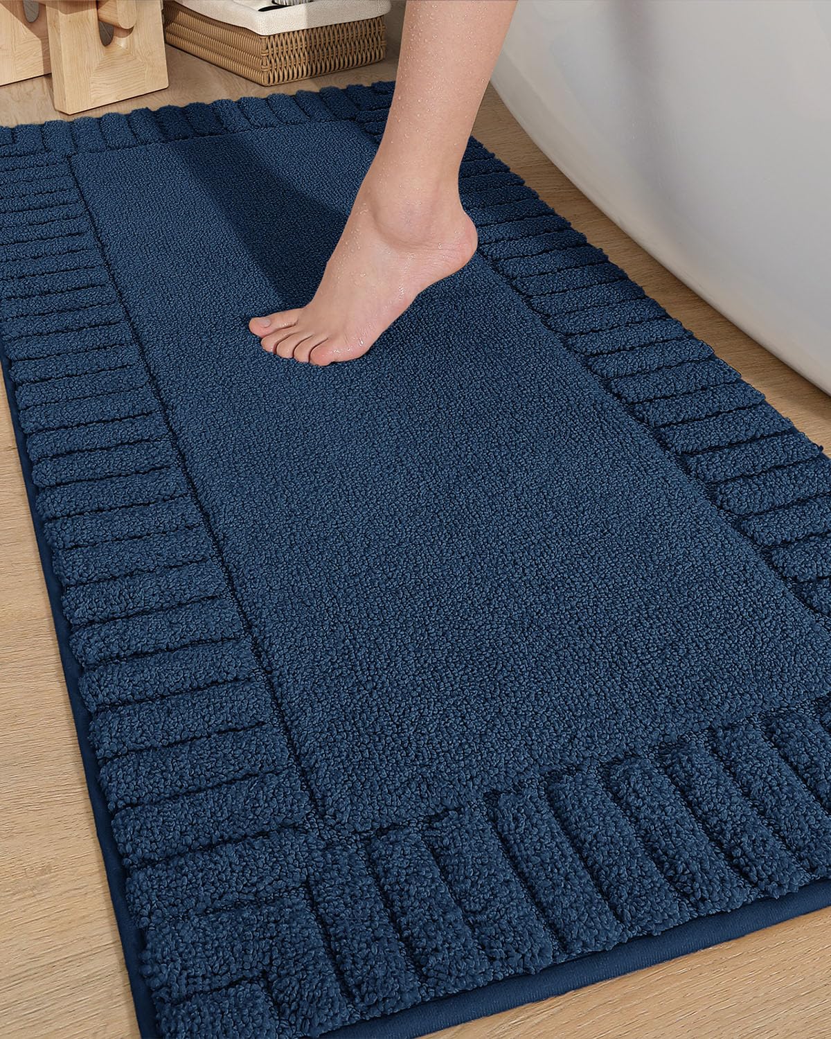 Color&Geometry Long Navy Blue Bathroom Runner Rug- 24''X43'' Absorbent Bath Rugs Non Slip Washable, Soft Bath Mats For Bathroom