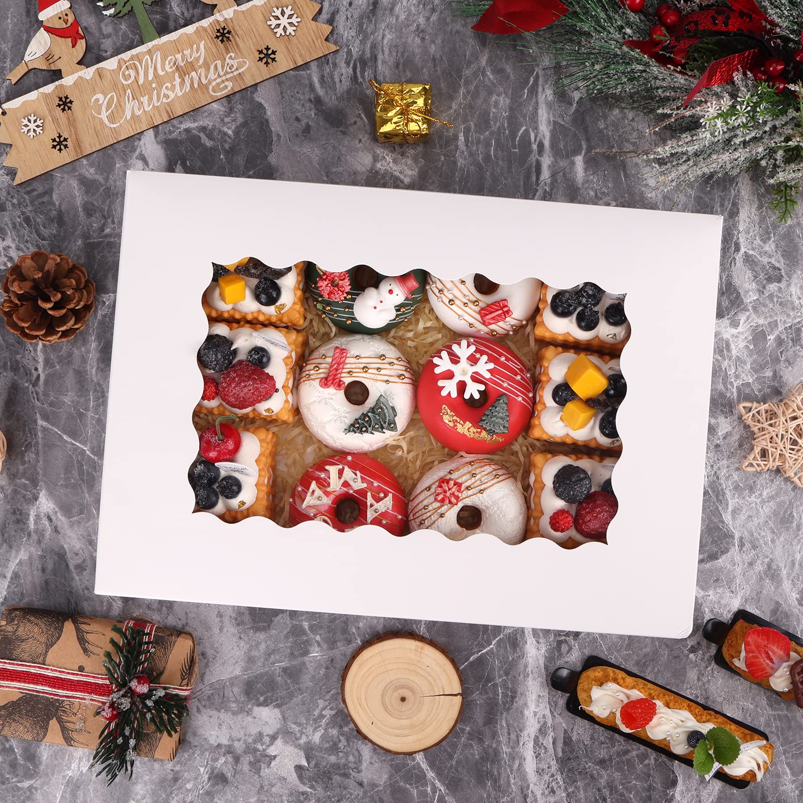 Moretoes 40Pcs Cookie Boxes, 14X10X2.5 Inch Bakery Boxes, Treat Boxes With Window For Donuts, Pies, Cakes, Muffins, And Pastries