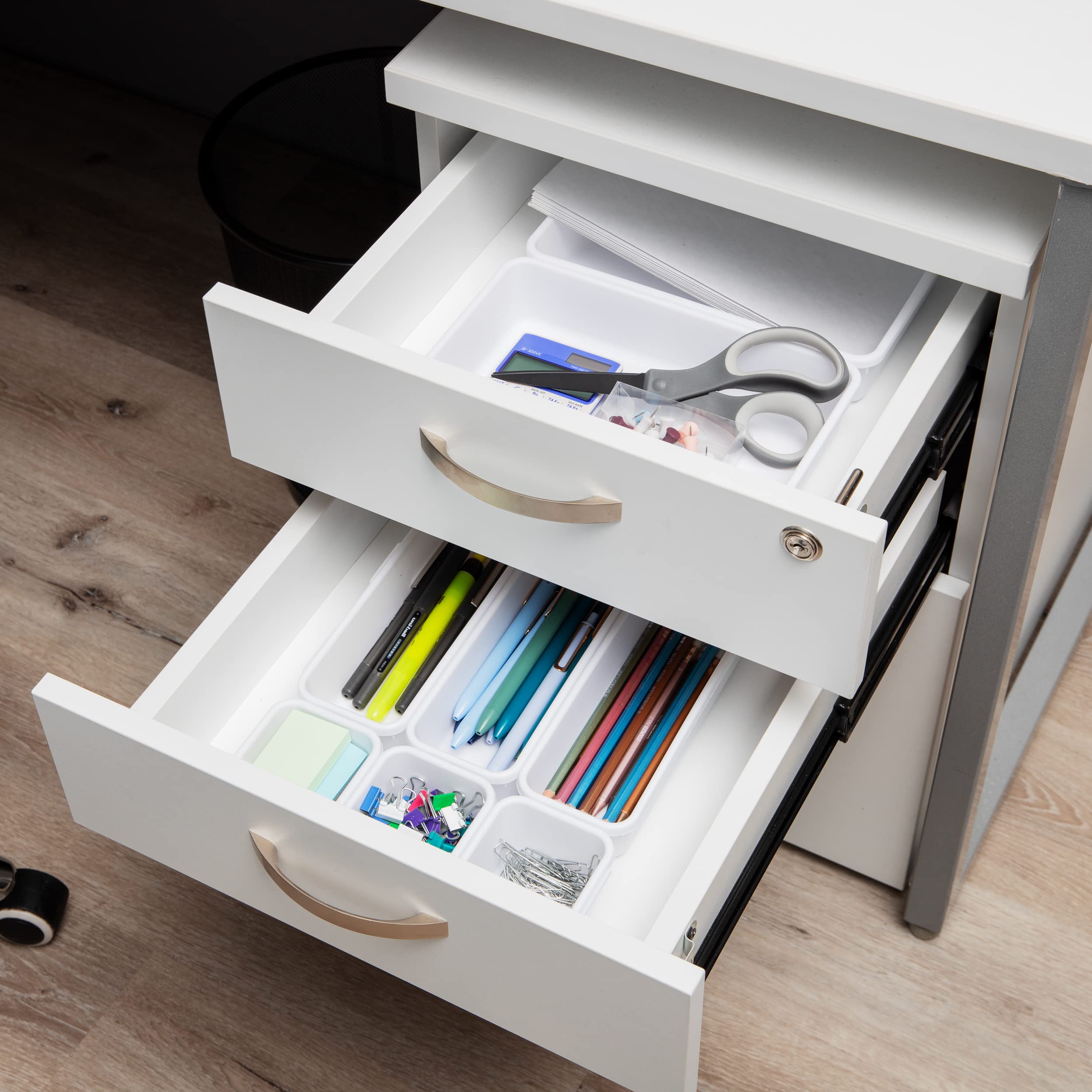 Mind Reader 8-Pc Drawer Organizer Interlocking, Storage, Kitchen, Office, 9.25'' L X 6.5'' W X 3.74'' H, White