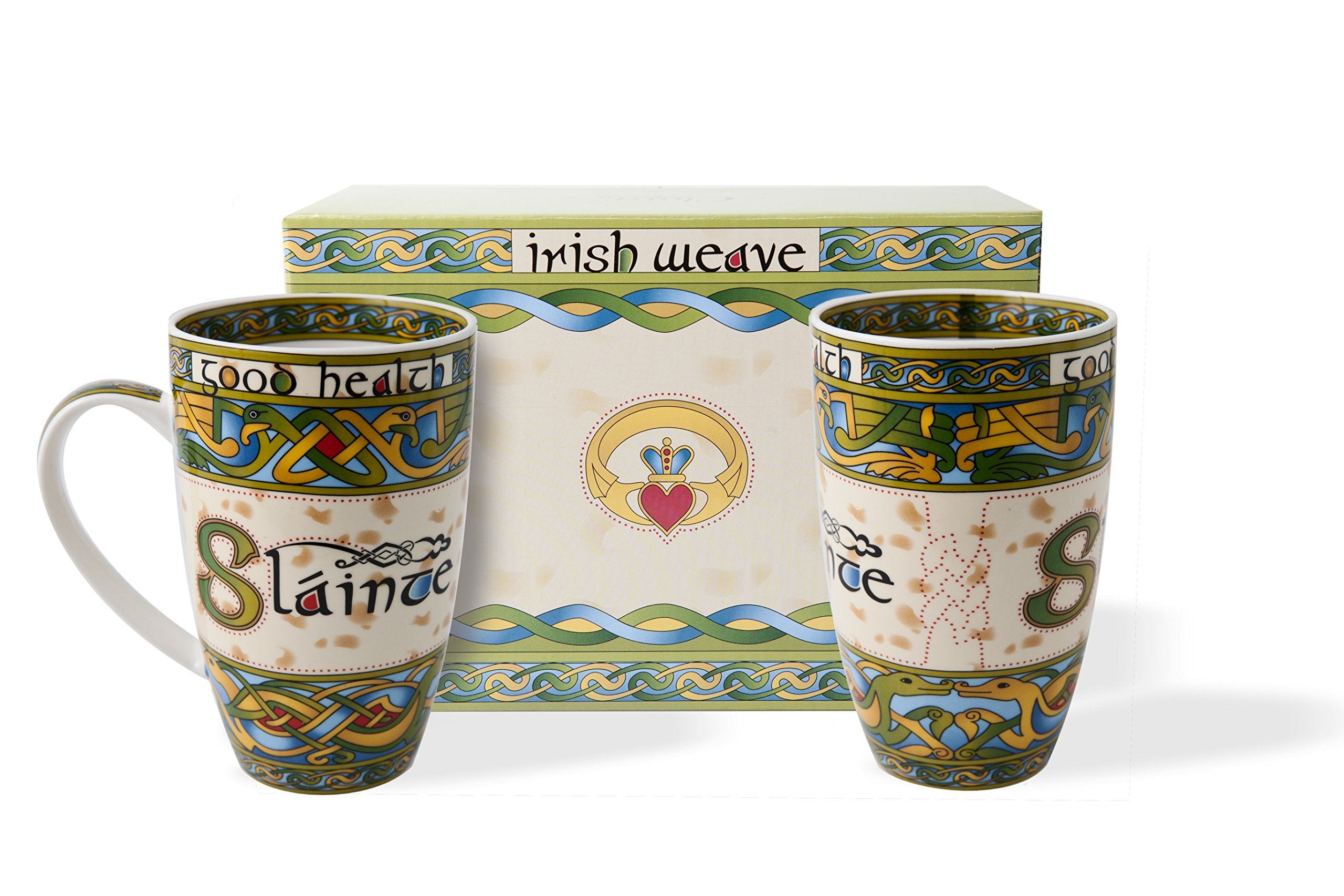 Royal Tara Slainte Bone China Mug - Celtic Knots-Irish Weave (Set Of 2), Coffee Cups For Hot Or Cold Beverages , Capacity 14Fl O