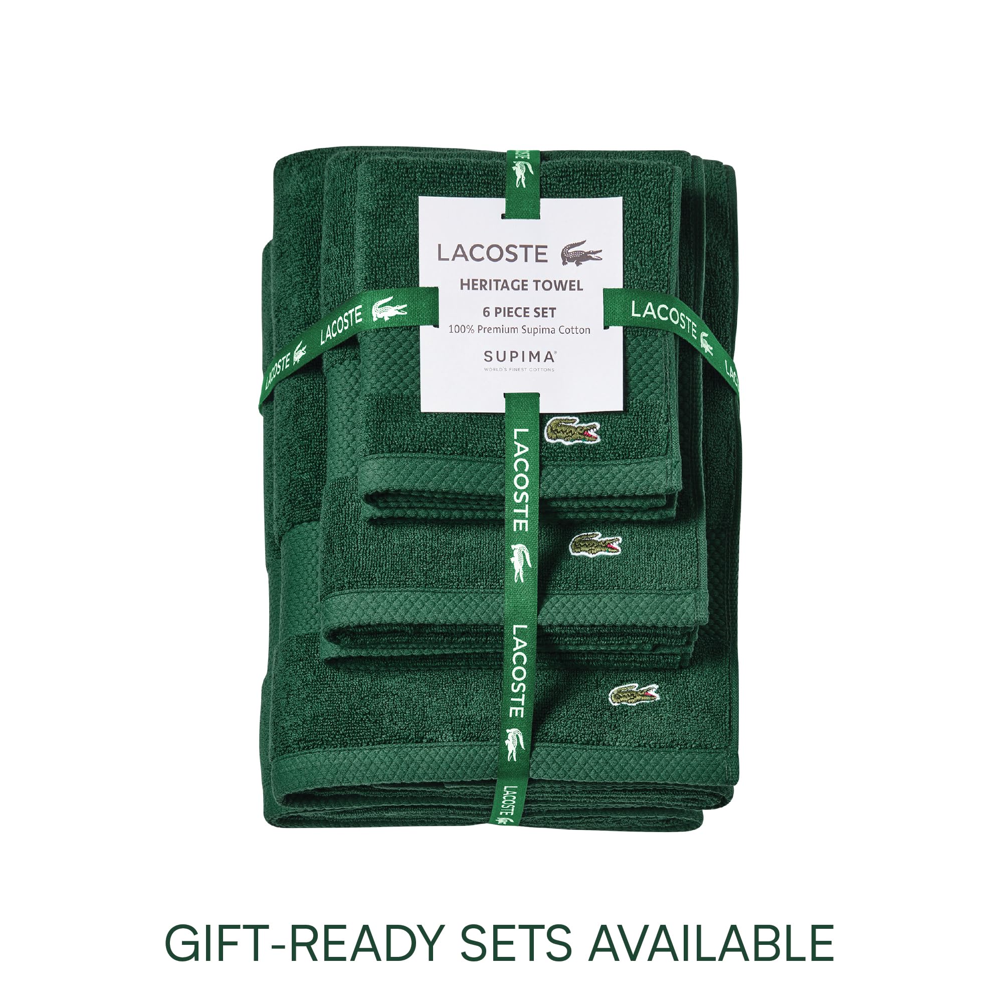 Lacoste Heritage Supima Cotton Wash Cloth, Croc Green, 13 X 13