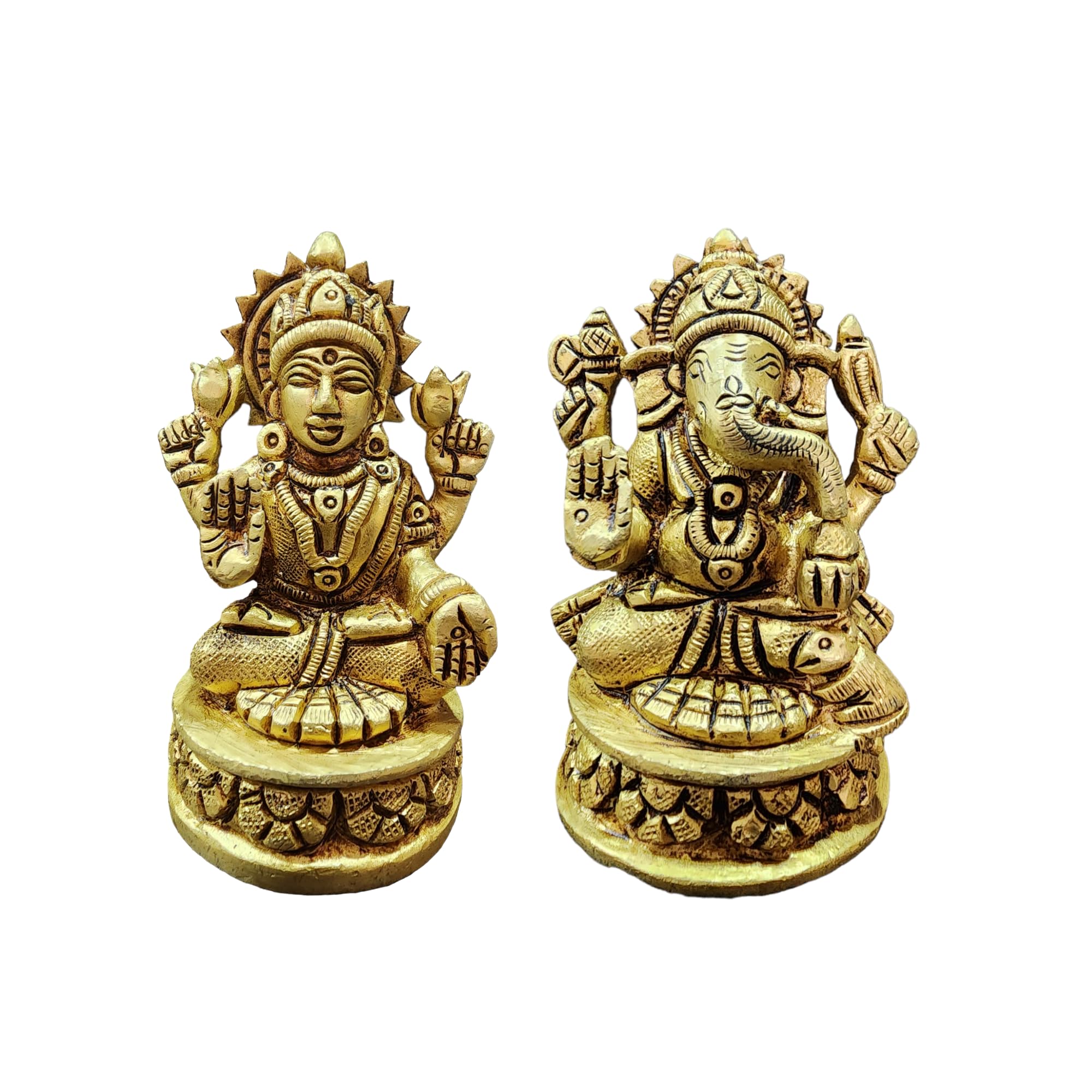 Yrk Brass Lakshmi Ganesha Set 3 Inch | Brass Lakshmi Ganapathi Set | Laxmi Ganesh Set 3 Inch