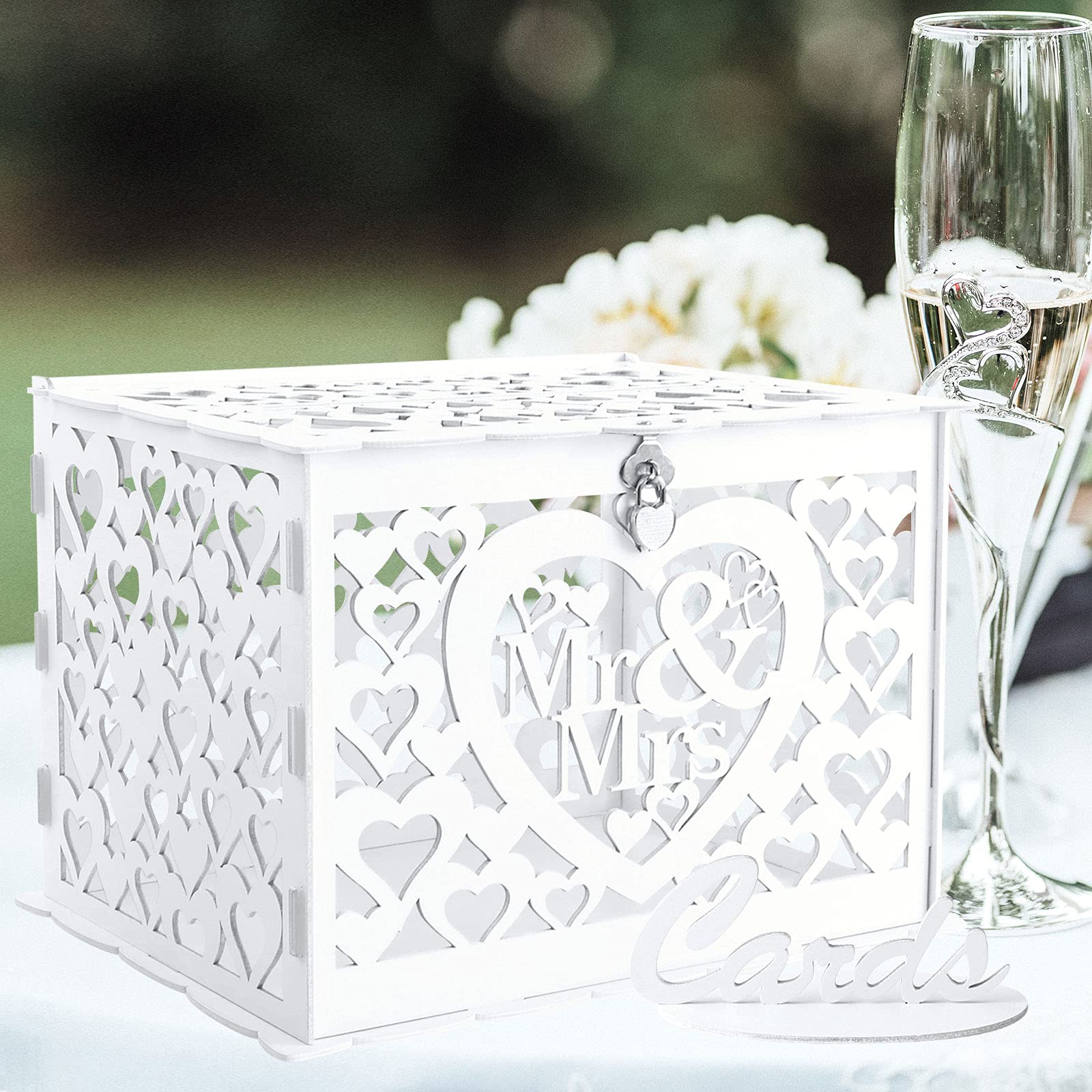 Ywlake Wedding Money Box Holder With Sign, Large Rustic Wood Wooden Diy Envelope Gift Post Card Boxes With Lock Slot For Recepti