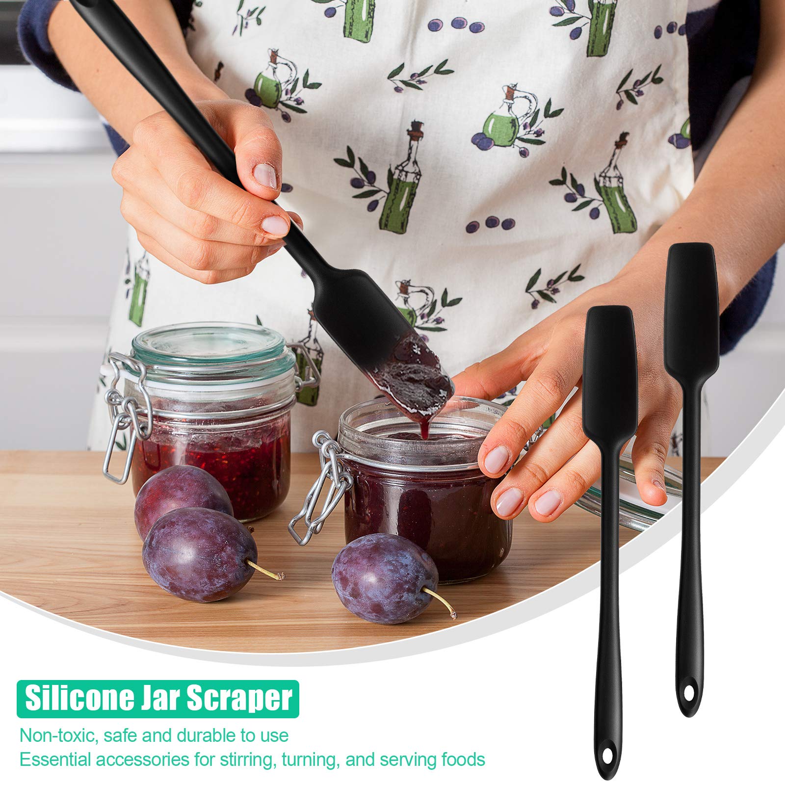 2 Pieces Long Handle Silicone Jar Spatula Non-Stick Rubber Scraper Heat Resistant Spatula Silicone Scraper For Jars, Smoothies,