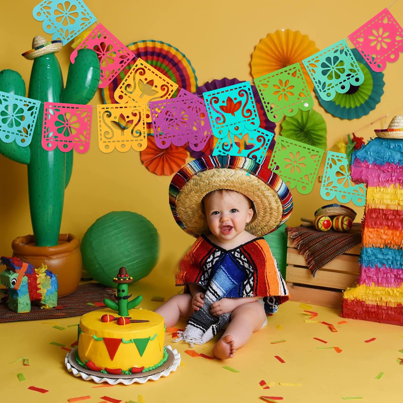Qpout 2 Mexican Fiesta Party Decorations Banners, Felt Cinco De Mayo Decorations Banner, Day Of The Dead Decor Papel Picado Bann