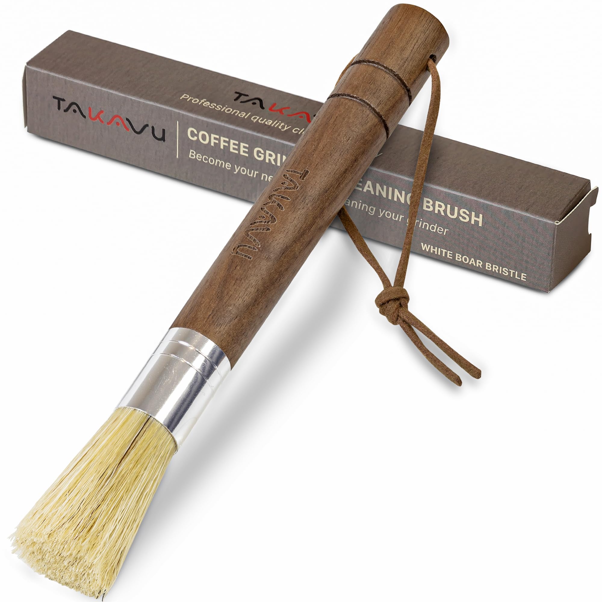 Takavu Coffee Cleaning Brush White Boar Bristle, Grinder Espresso Machine Cleaner Tool, Brista Dusting Accessories Used On Group