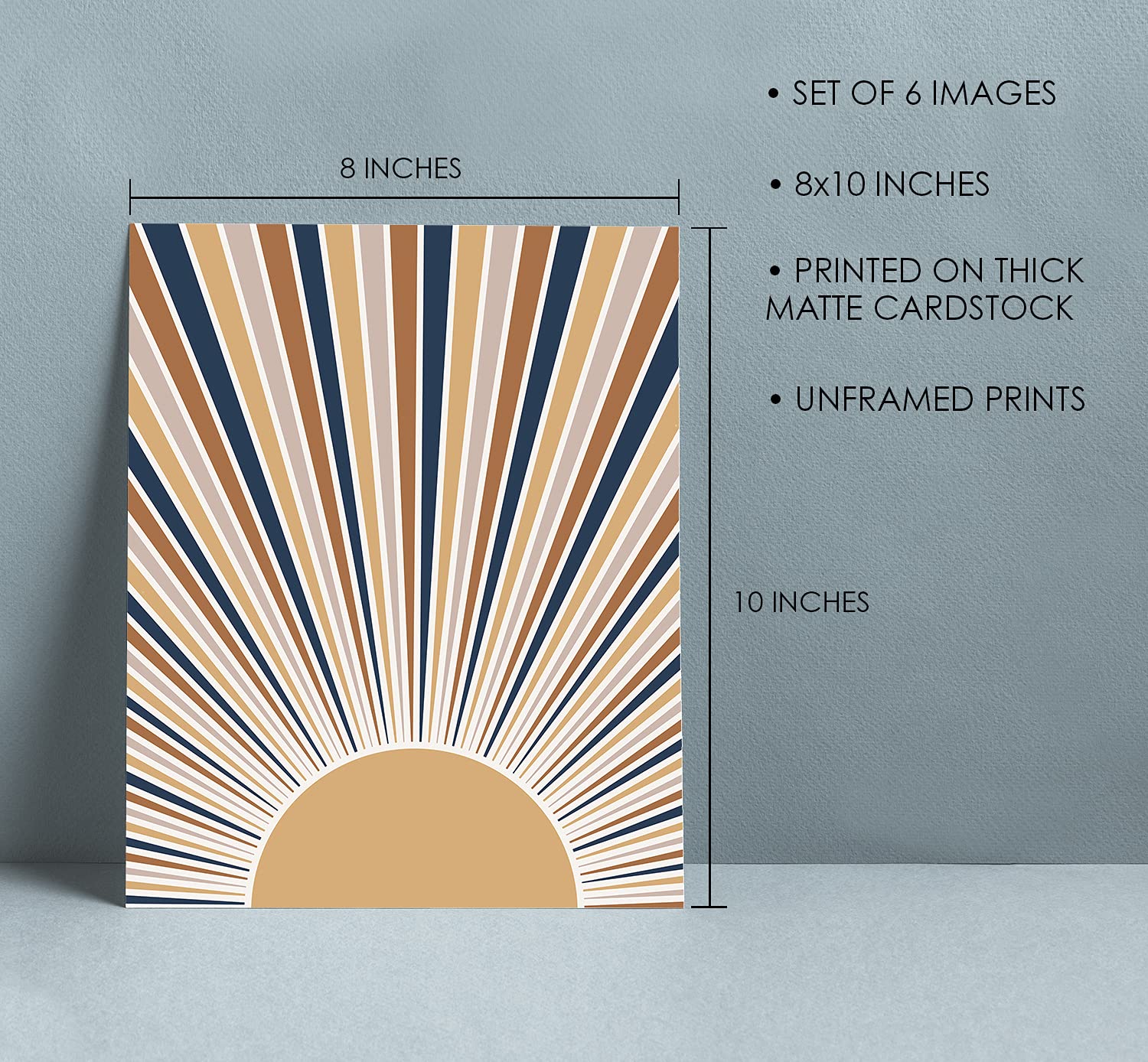 Boho Wall Art Prints Room Decor 8X10 Set Of 6 Boho Posters, Mid Century Modern Prints For Wall Art, Sun Moon Desert Bedroom Deco