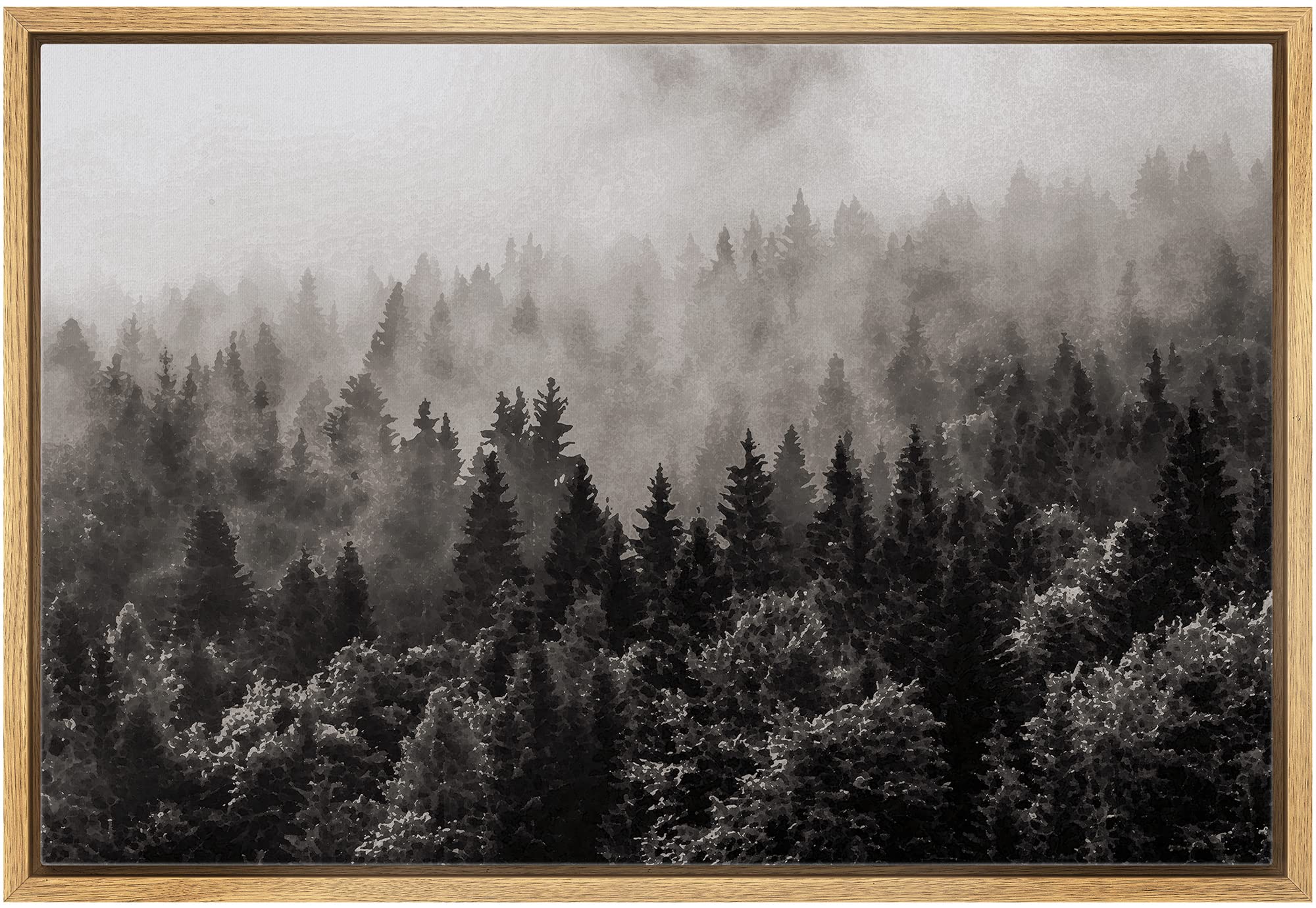 Wall26 Framed Canvas Wall Art - Misty Forest In Black And White - Gallery Wrap Modern Home Art | Ready To Hang - 16''X24'' Natur