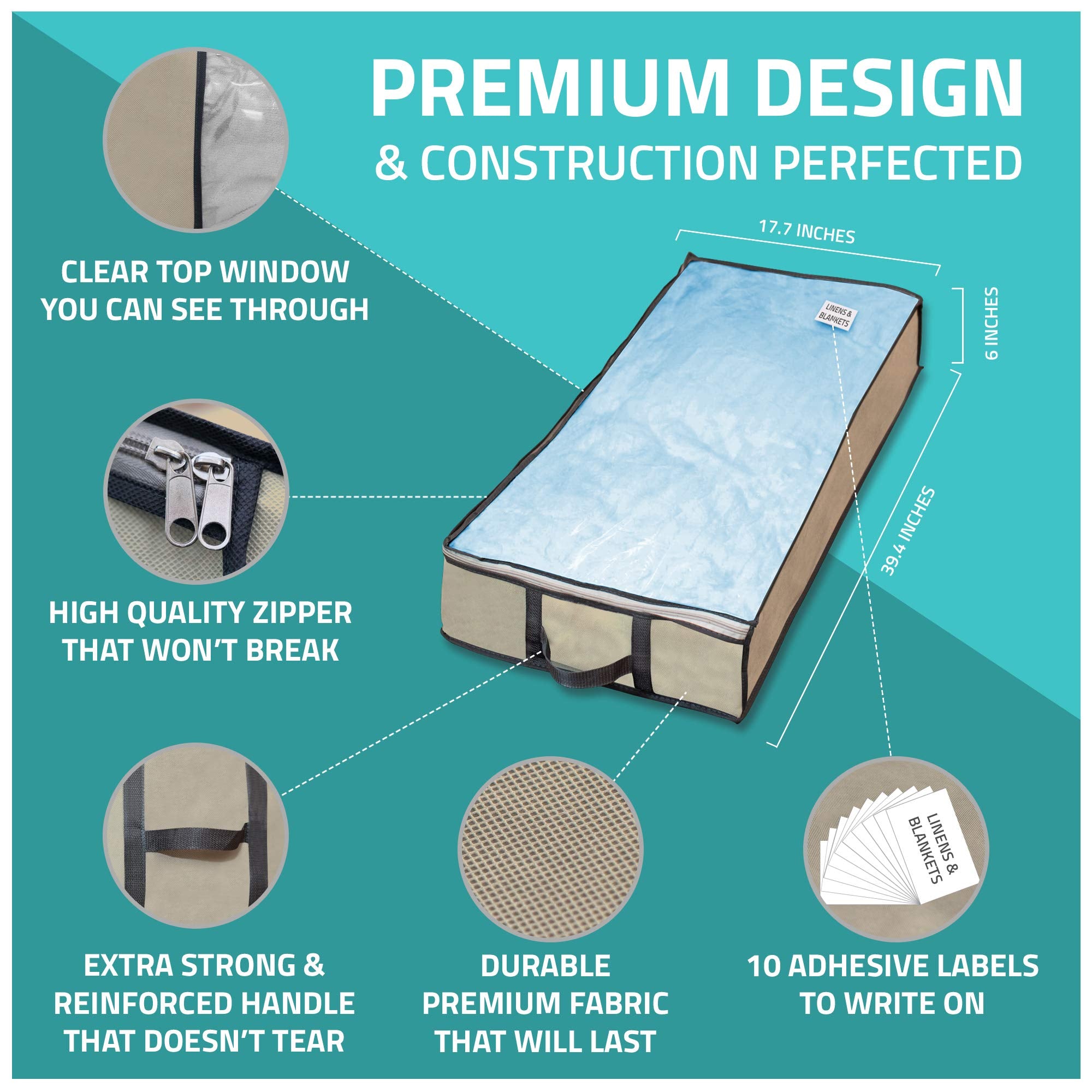 Underbed Storage Bag 2 Large Under-the-Bed Storage Containers and Organizer Bin Reinforced Handles Metal Zipper Foldable Under-B