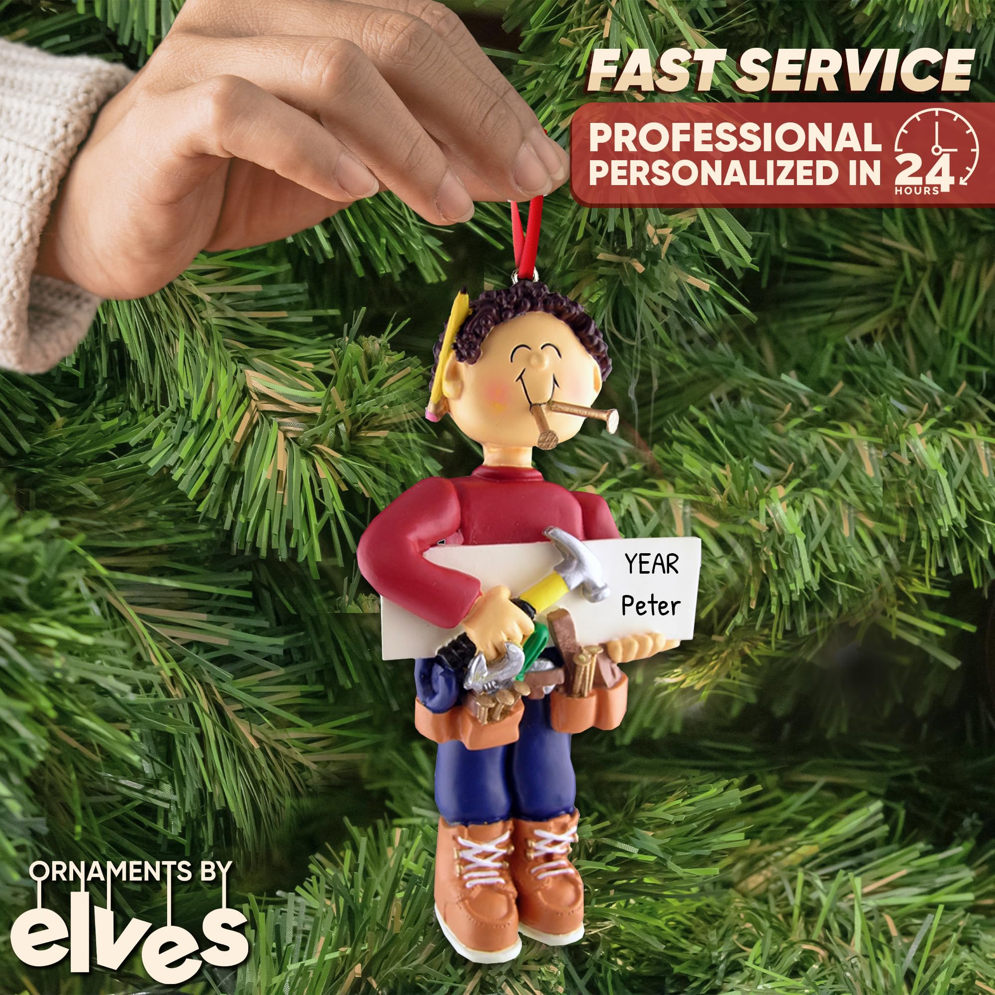 Personalized Carpenter Christmas Ornament 2025 - Mechanic Ornaments Handyman Toolbox Handyman Christmas Ornament Construction Wo