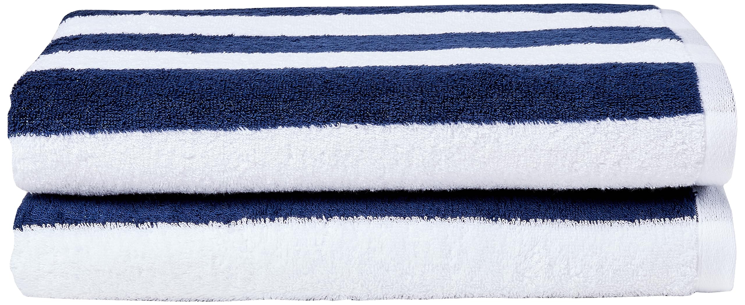 Amazon Basics Cabana Stripe Beach Towel, 2-Pack, Navy Blue, 5984 L X 2992 W
