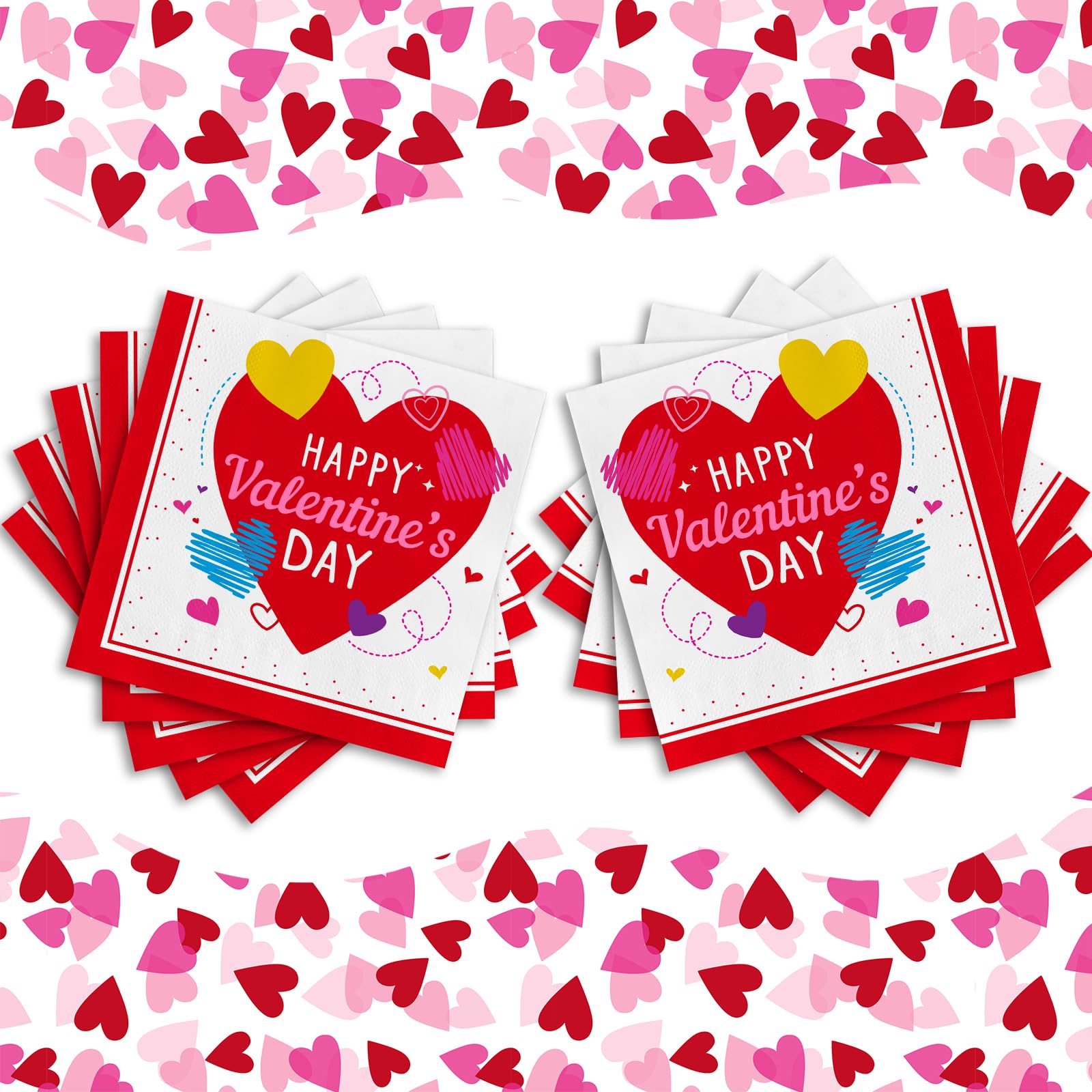 50-Pack Valentine'S Day Napkins 3-Ply - Love-Heart Themed Disposable Paper Napkins For Romantic Celebrations - 6.5'' Red Heart N