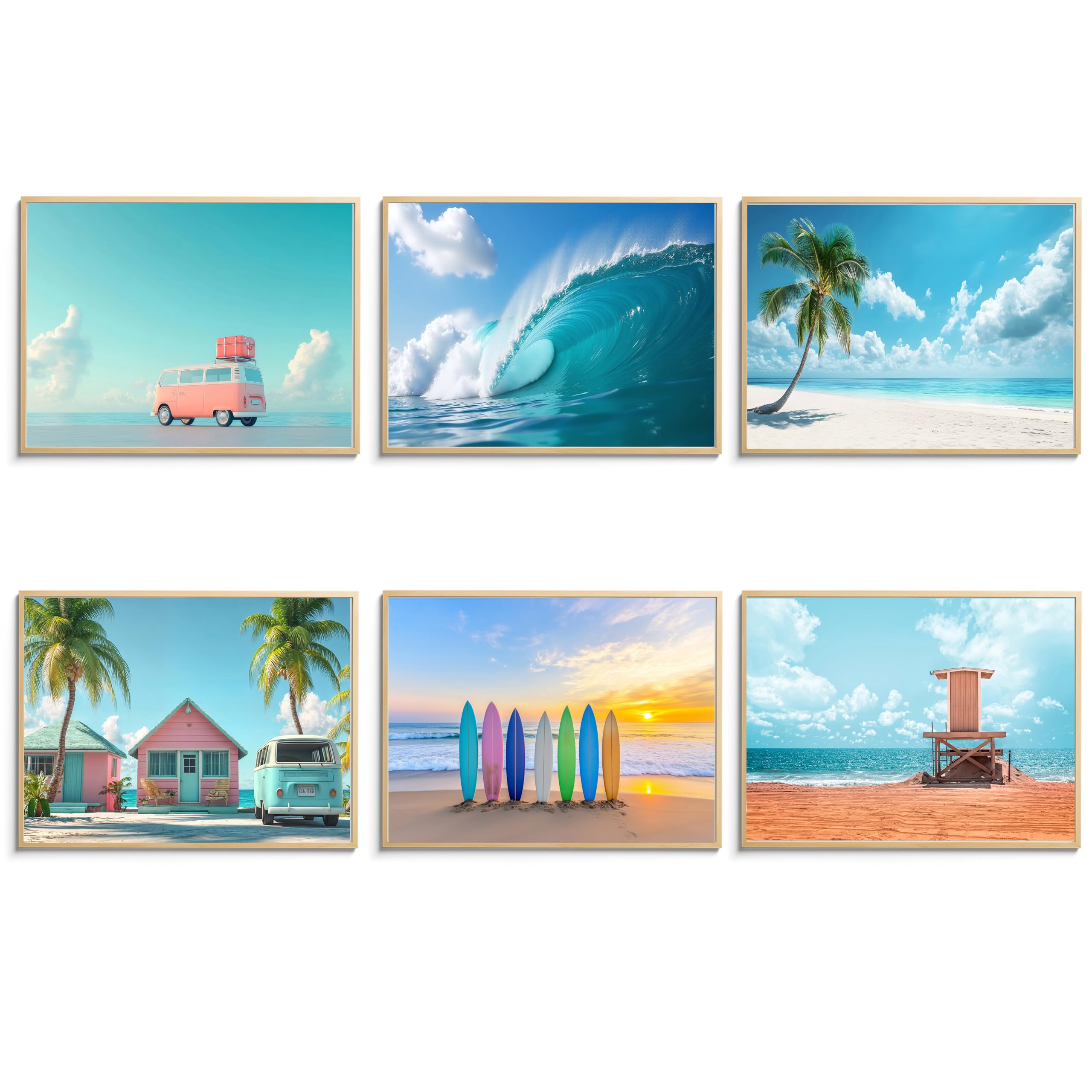 Cekeiolmlw Beach Landscape Wall Art Decor, Tropical Summer Ocean Coastal Posters, Preppy Gallery Beach Prints, Girly Nautical Su