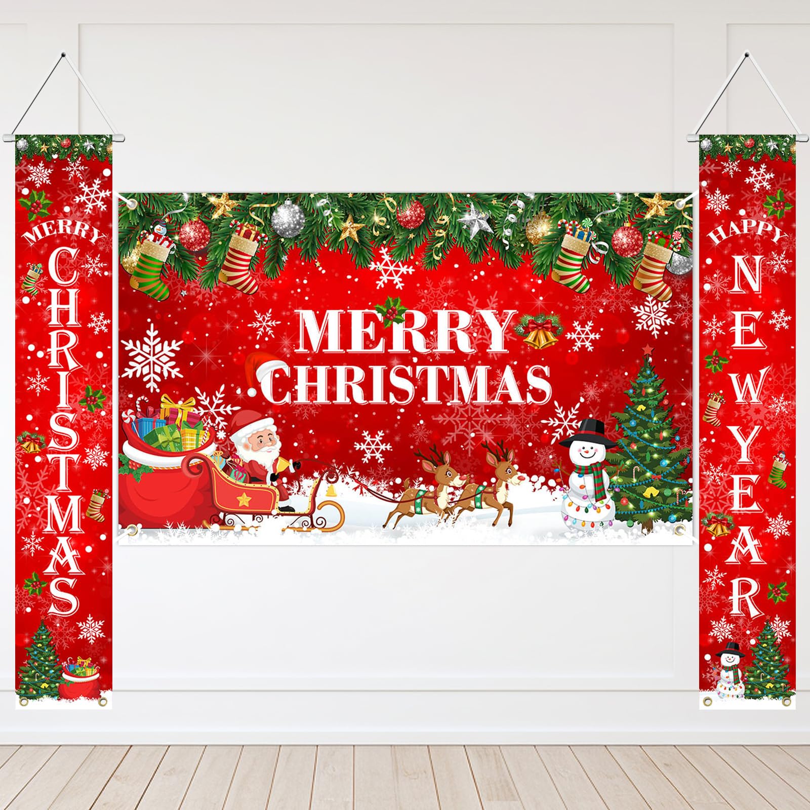 Avezano Merry Christmas Banner Red Christmas Decorations Outdoor Hanging Xmas Decorations Happy New Year Christmas Banners for O