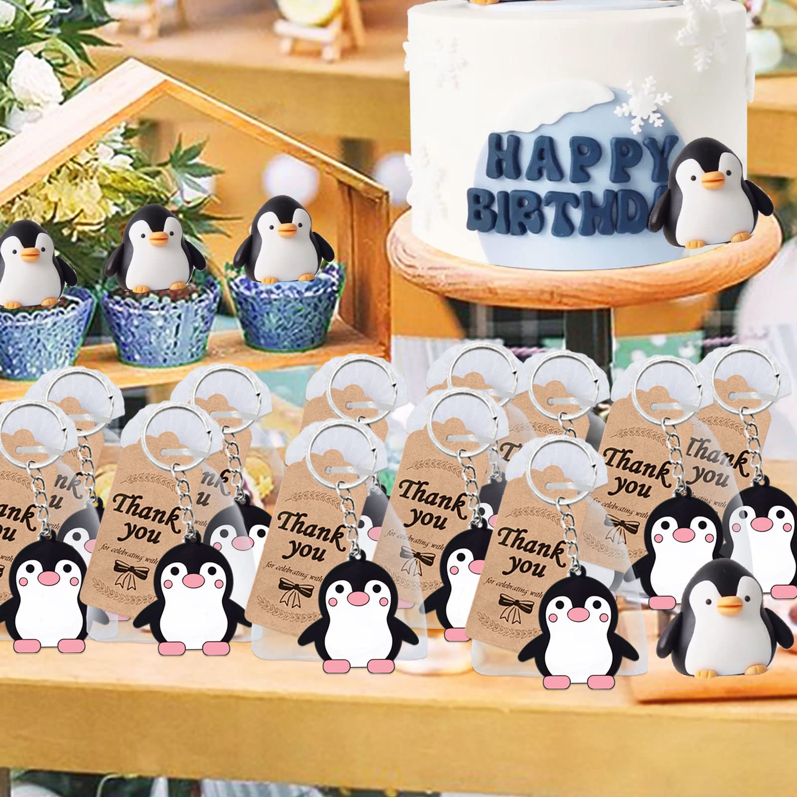 Elecrainbow 40 Pack Penguin Keyring Pack Party Favor For Penguin Lover, Guest Return Gift, Animal Themed Party, Baby Shower, Bir