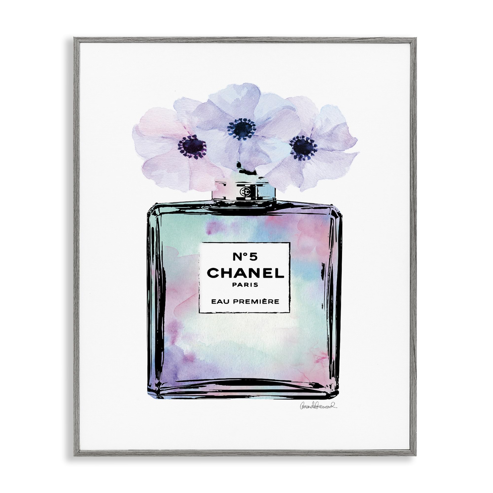 Stupell Industries Purple Flower Glam Perfume, Framed Giclee Art, Gray, 11 x 14 Inches, Easy to Hang and Sturdy, Made in USA, 