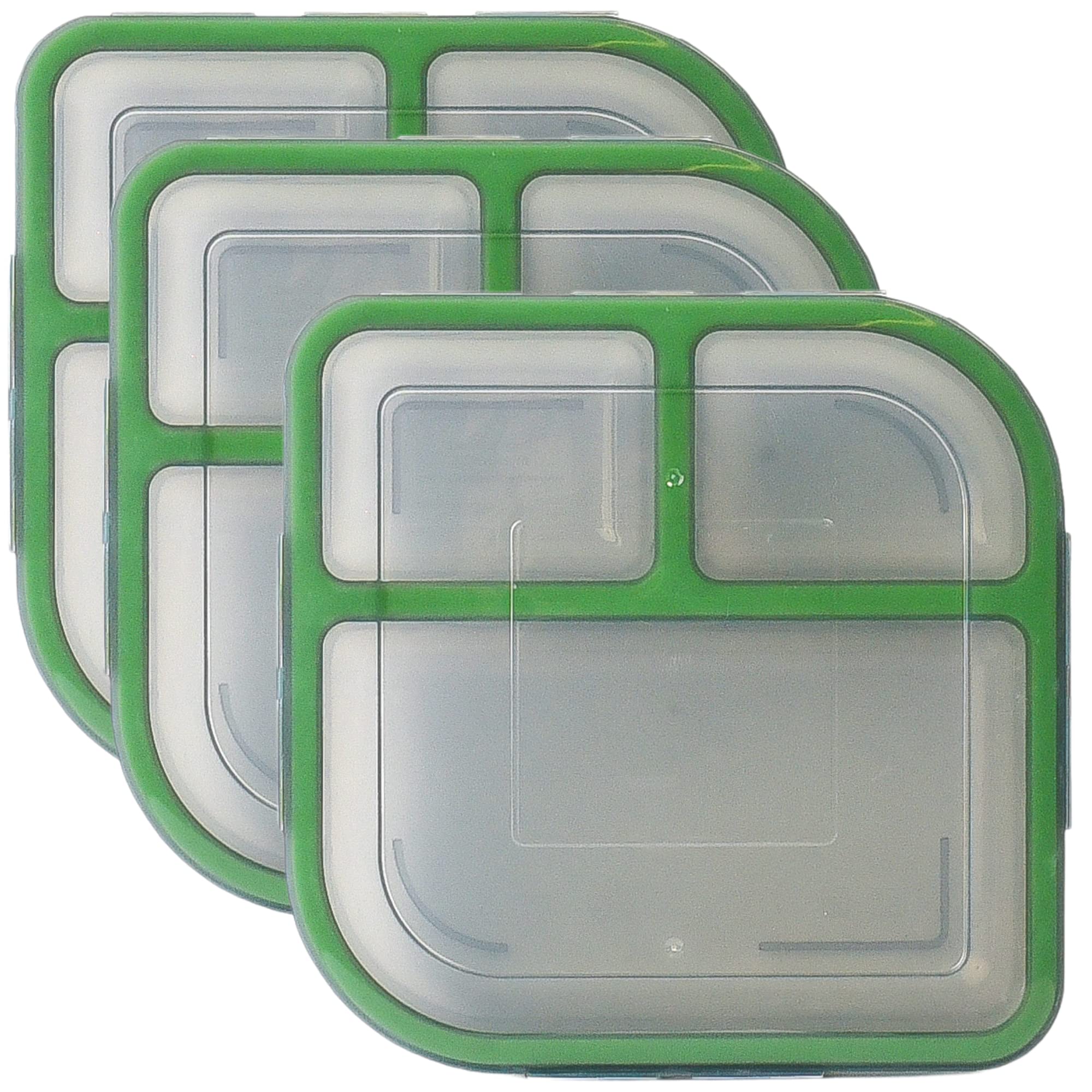 MyGo Container Large To-Go 3-Compartment Food Containers, Pack Of 3, 9-3/8 X 9-3/8 X 2-1/2, Reusable, Microwave Safe, NSF Certif