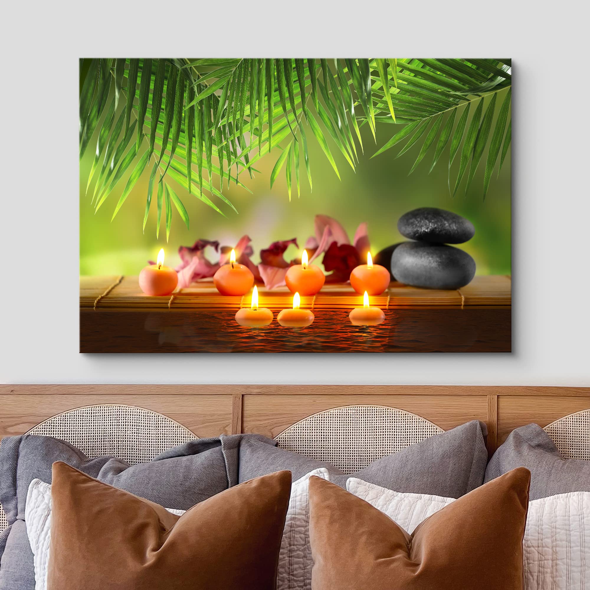 Wall26 Canvas Print Wall Art Tropical Palm Leaf Zen Massage Stone Orchid Flowers Yoga Nature Photography Realism Rustic Scenic L