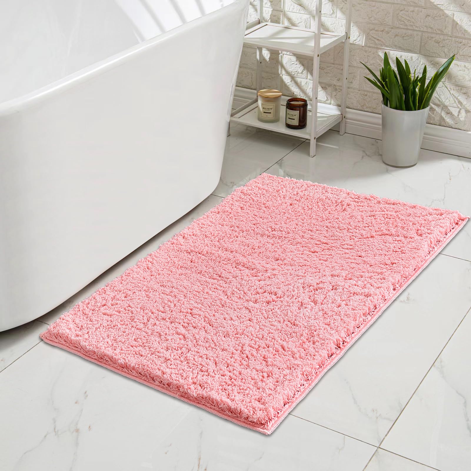 Cozecube Pink Bathroom Rug 32'' X 20'', Bath Mats For Bathroom Non Slip, Ultra Soft Bath Rugs For Bathroom Washable, Plush Micro