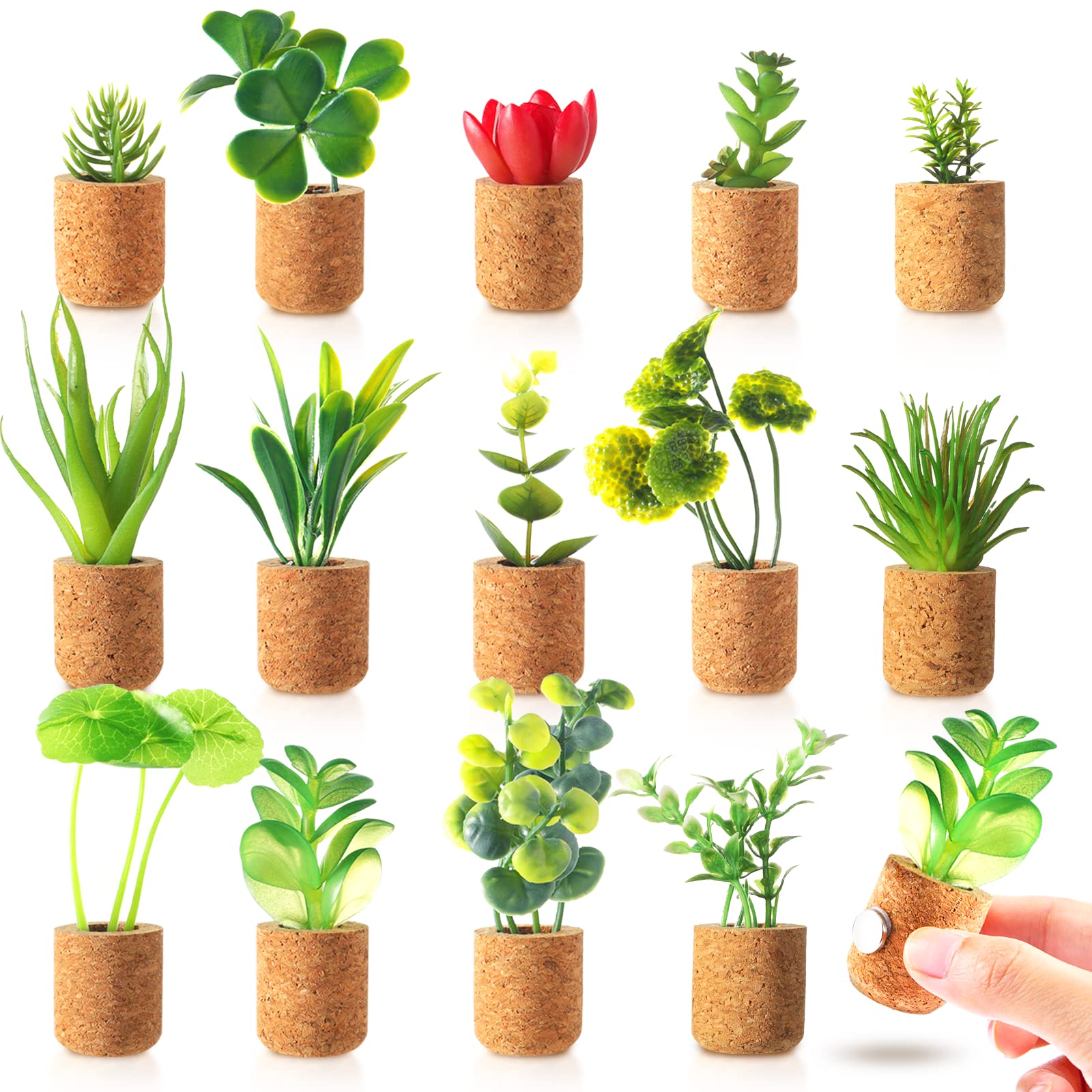 Justdolife Plant Fridge Magnets-Mini Succulent Artificial Plants Refrigerator Magnets Potted Magnet Stickers Cute For Magnet Boa