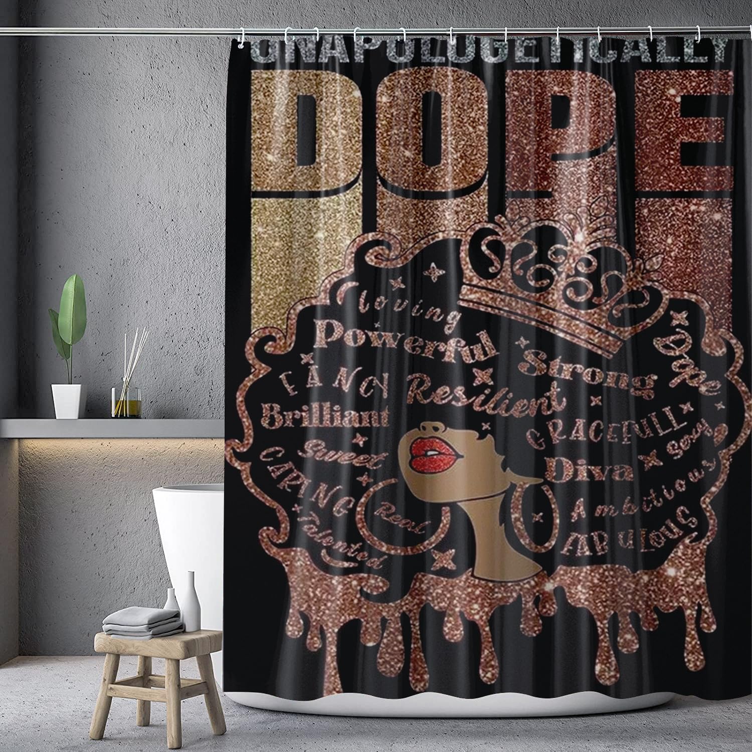 Black Woman Shower Curtain African American Fashion Afro Black Girl Shower Curtains Pink Rose Inspirational Motivational Quotes