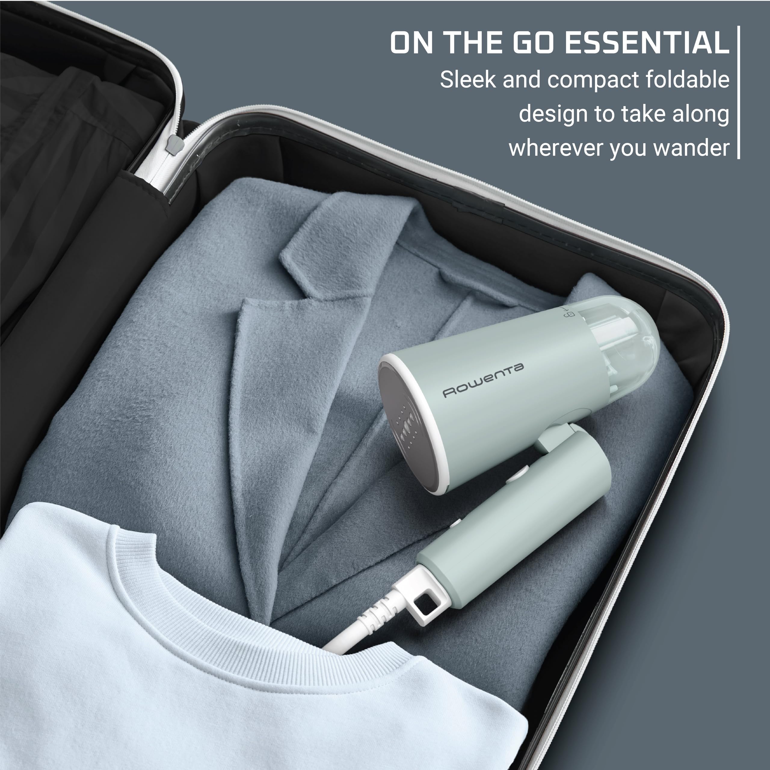 Rowenta, Steamer For Clothes, Travel Steam Handheld Steamer, 2.3 Oz Tank Capacity, Foldable, Easy Steam, 1100 Watts, Ironing, Gr