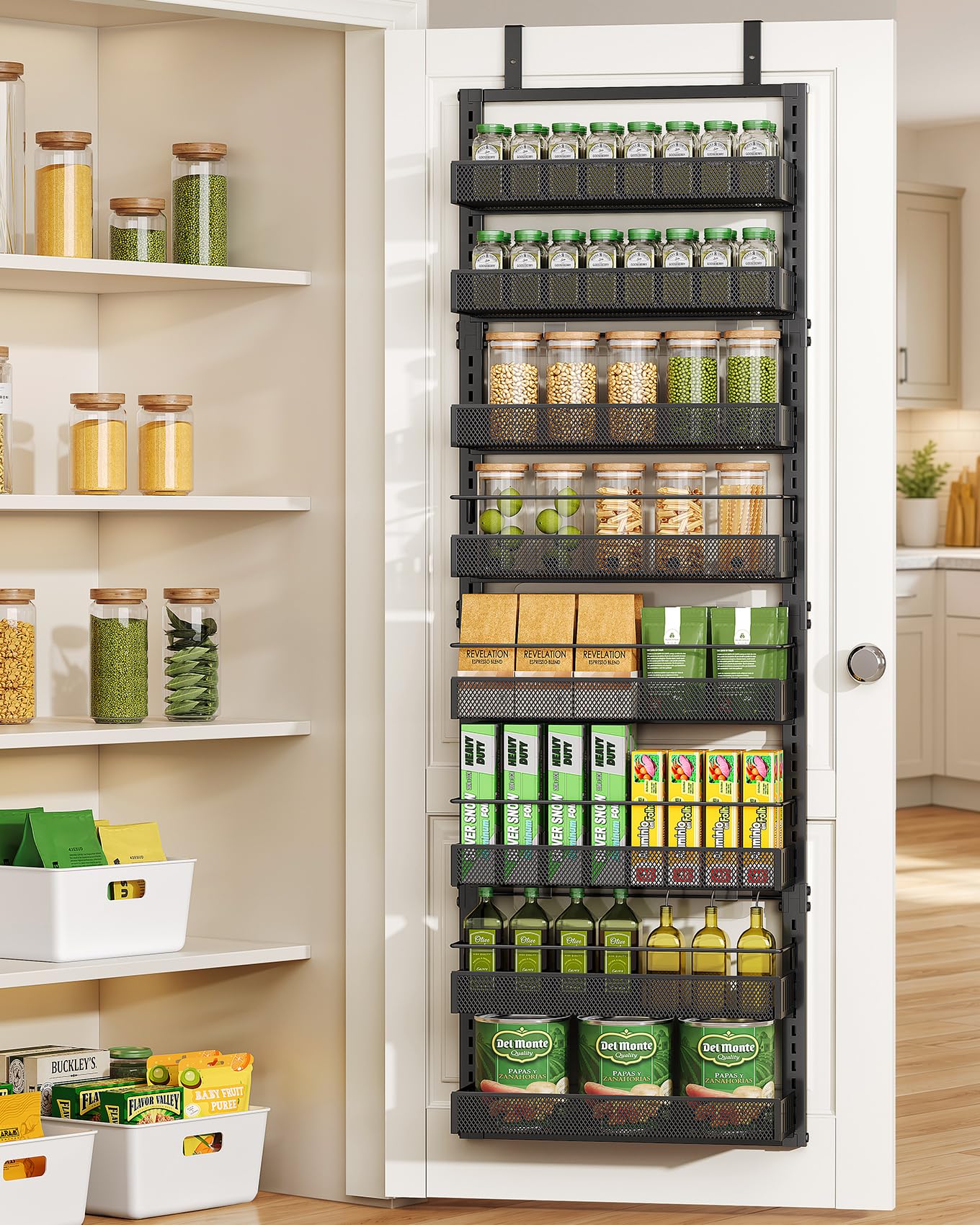 SAYZH 8 Tiers Over the Door Pantry Organizer,17.2W x 6.2D x 69.2H, Black